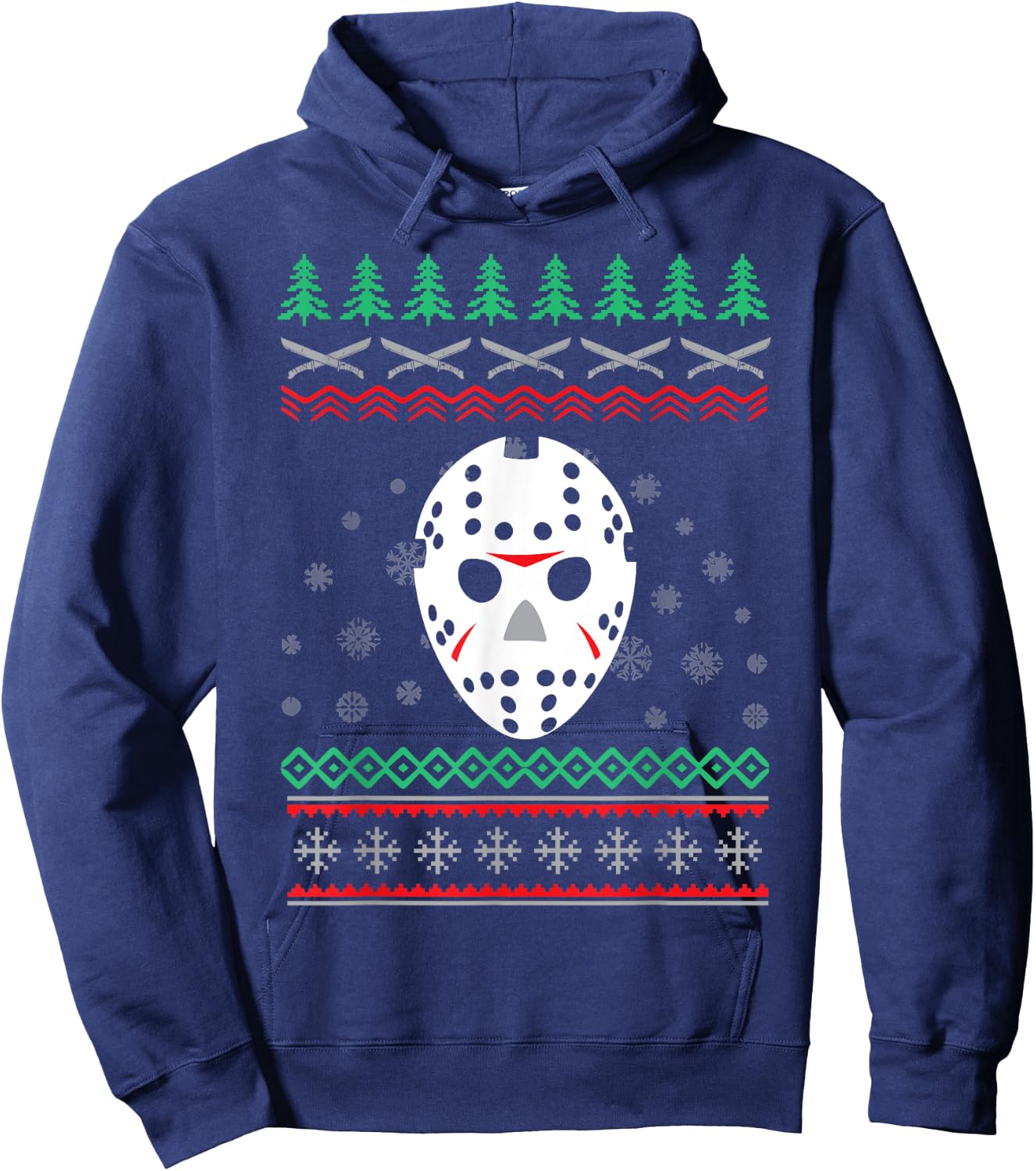 Jason Hockey Mask Ugly Christmas Holiday Festive Hoodie - Hoodie | Navy