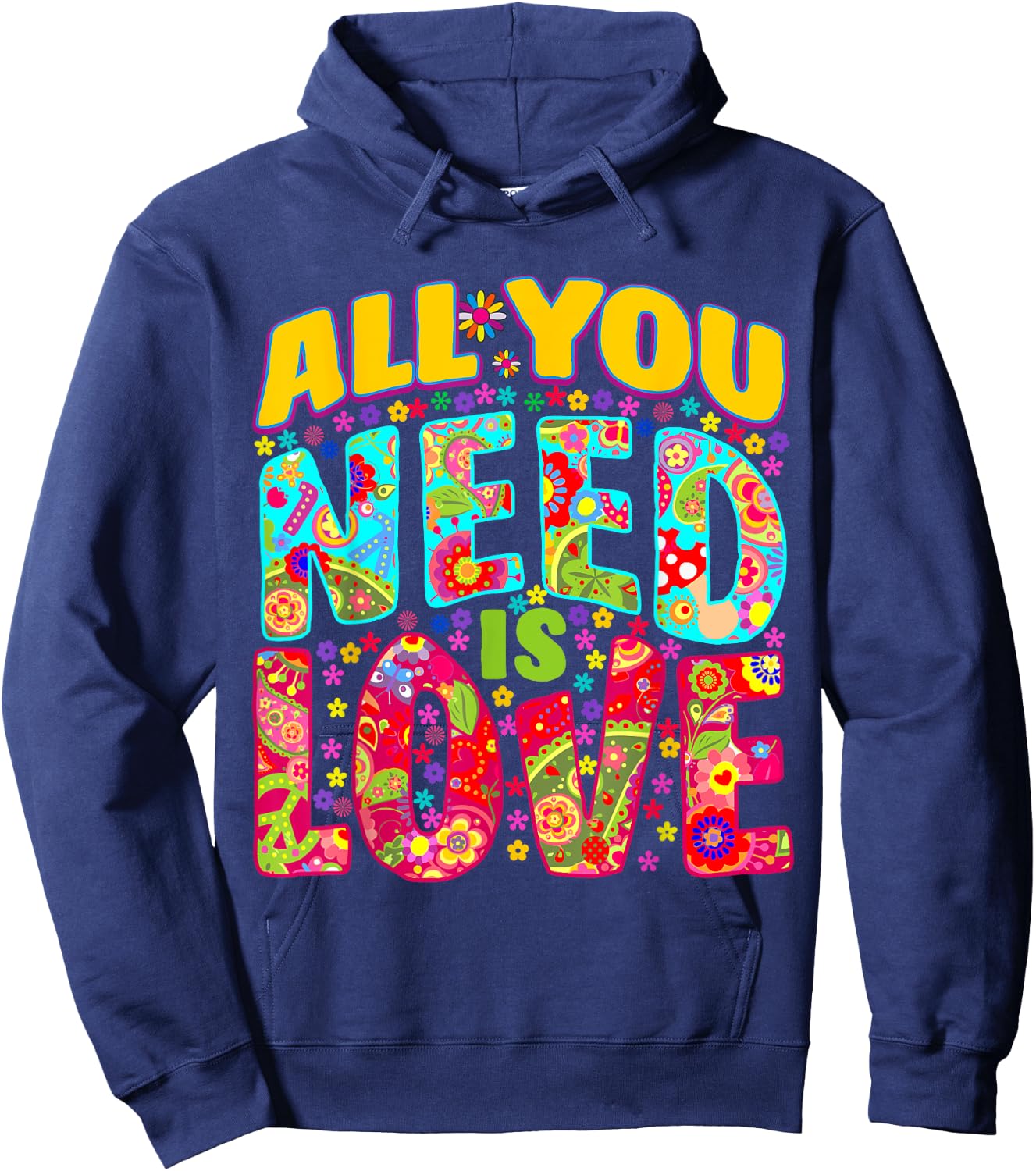 Hippie Flower Power Peace & Love Retro 60s 70s Hoodie - Hoodie | Navy