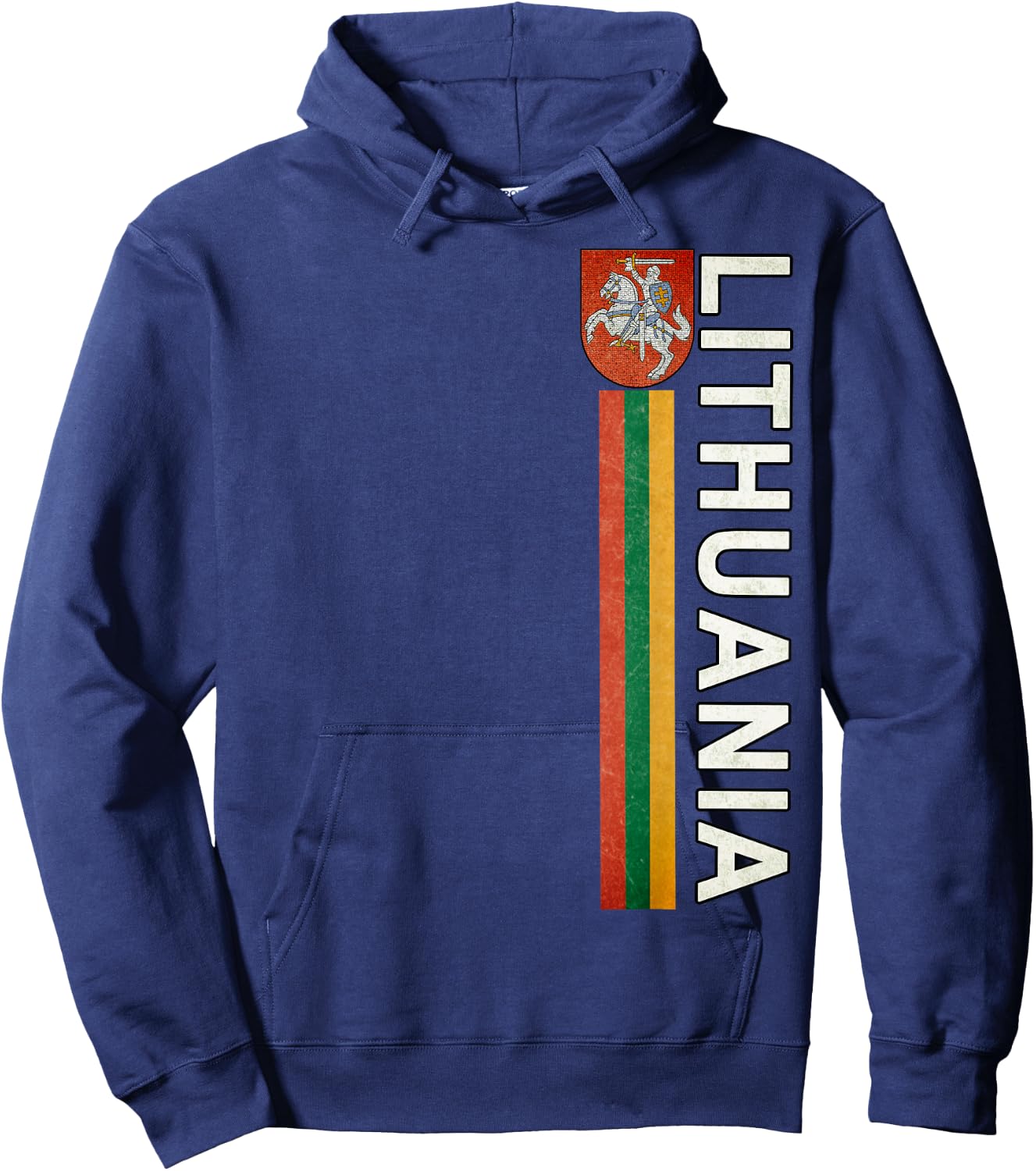Lithuania Sporty Retro Flag and Lithuanian Emblem Hoodie - Hoodie | Navy