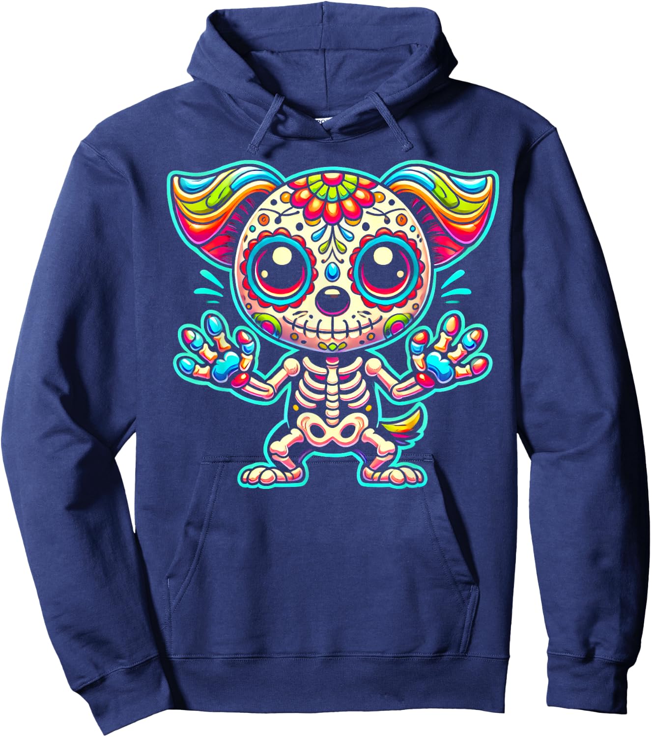 Day of the Dead Sugar Skull Dog Skeleton Cute Pet Lovers Men Women Kids Hoodie - Hoodie | Navy
