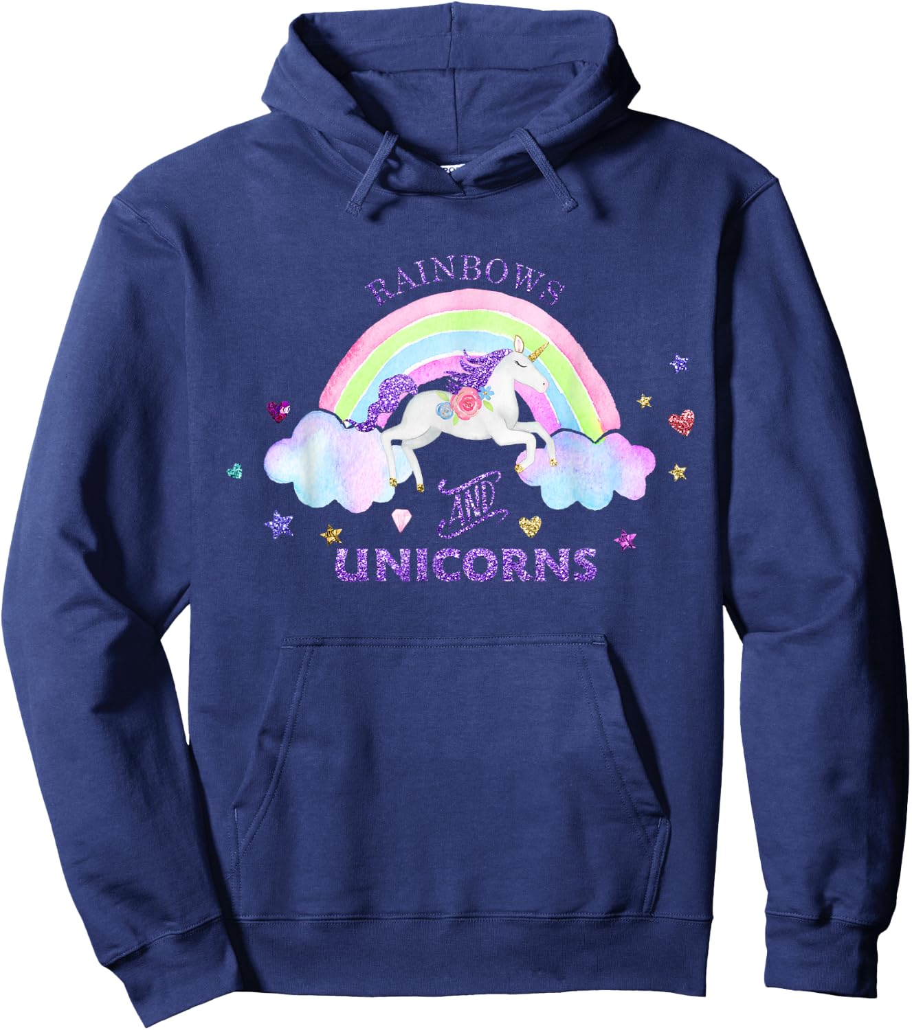 Rainbows and Unicorns - Magical Cute Glitter Gift Hoodie - Hoodie | Navy