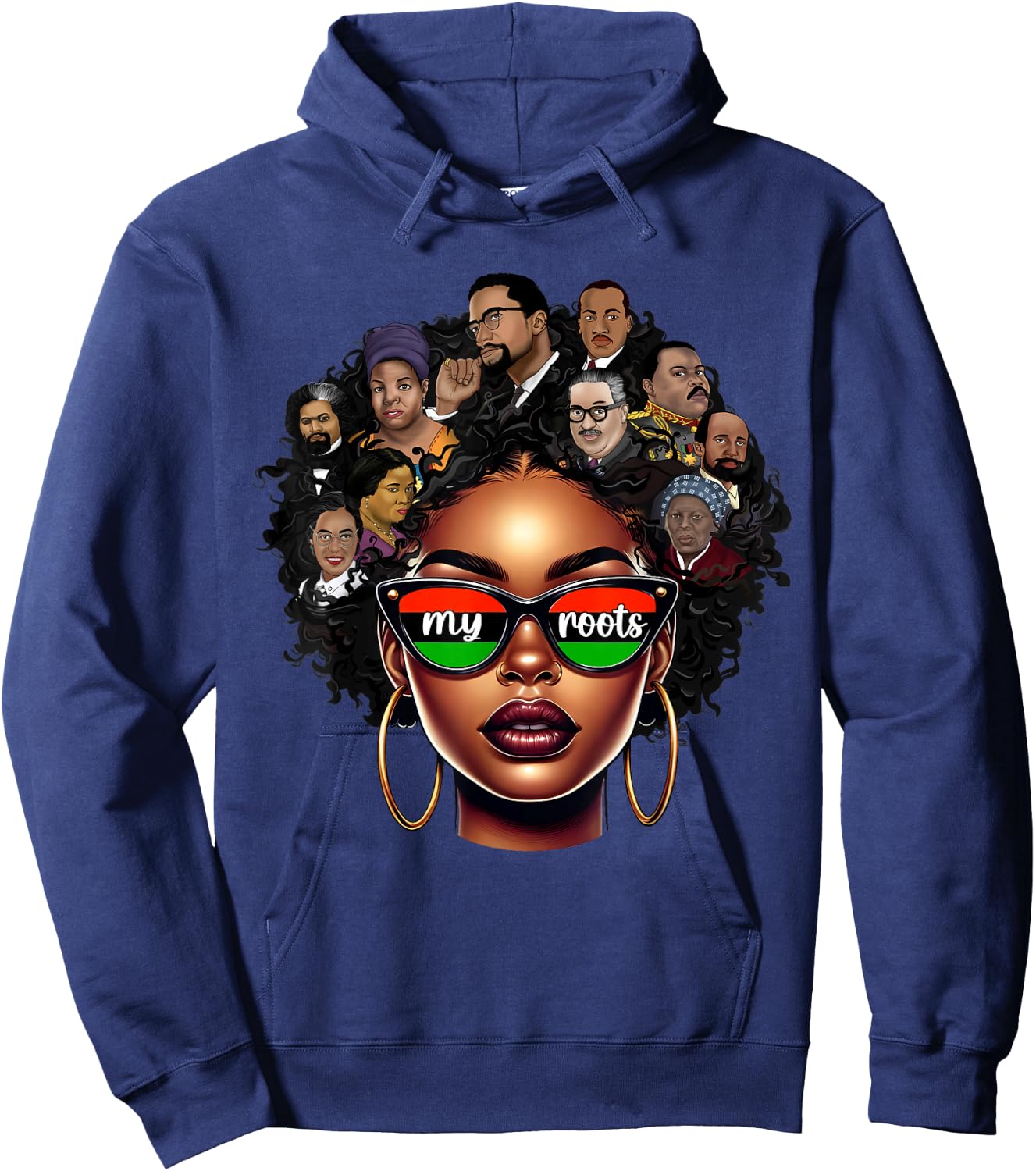 Black Queen Pride Afro Girl BHM Black History Month Hoodie - Hoodie | Navy