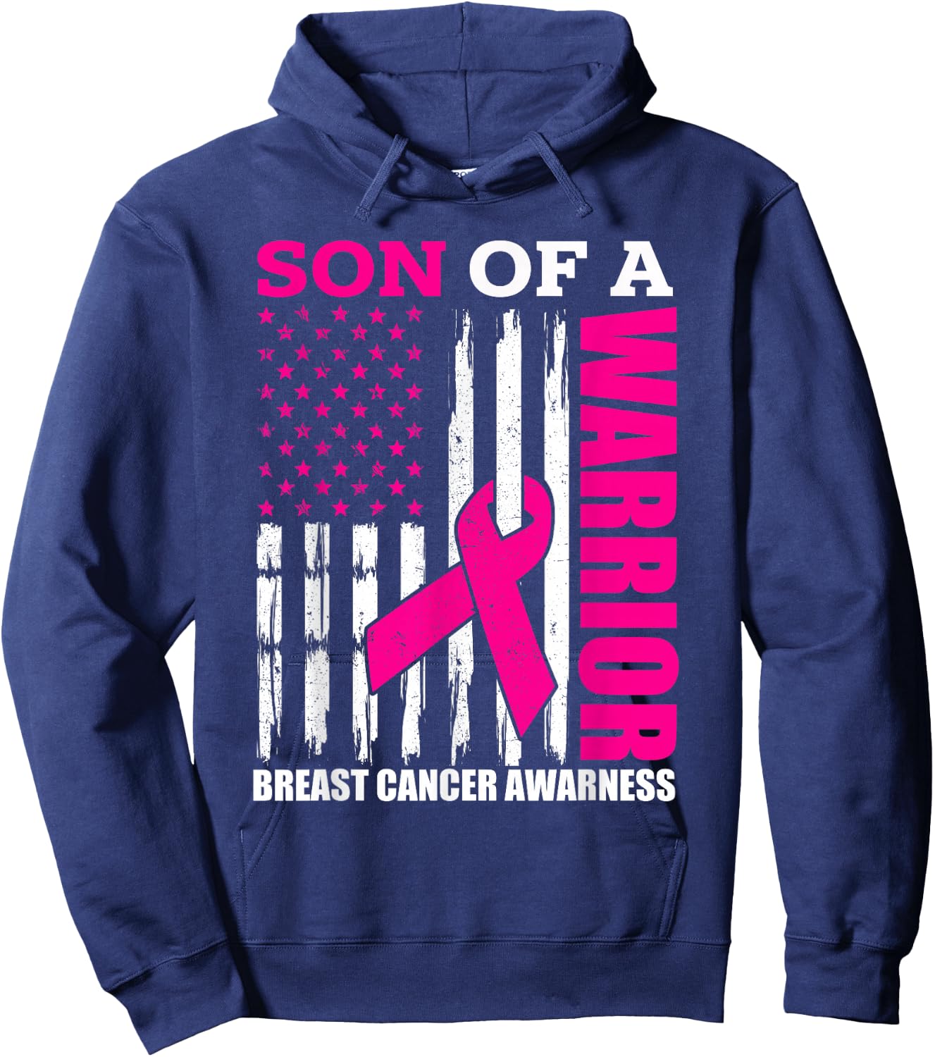 Son Of A Warrior Breast Cancer Awareness USA Flag Pink Hoodie - Hoodie | Navy