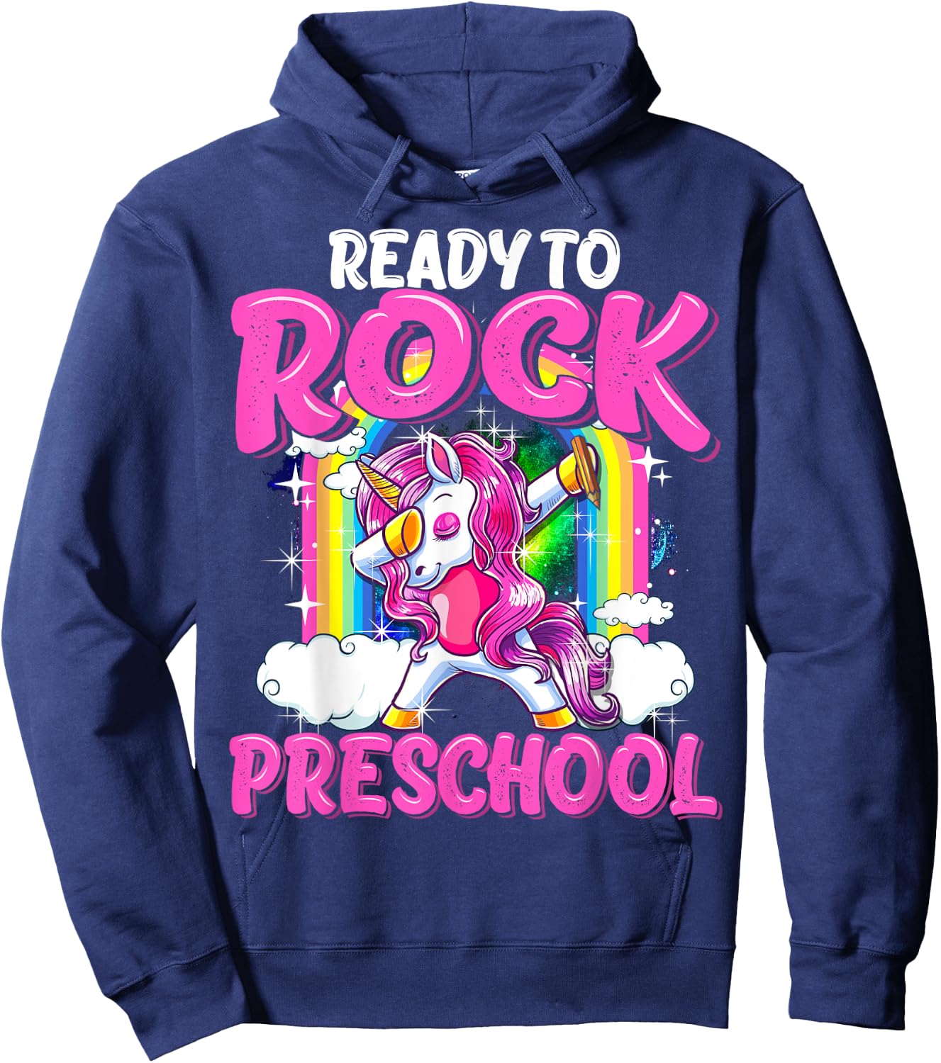 Ready To Rock Preschool Dabbing Unicorn Back To School Girls Hoodie - Hoodie | Navy