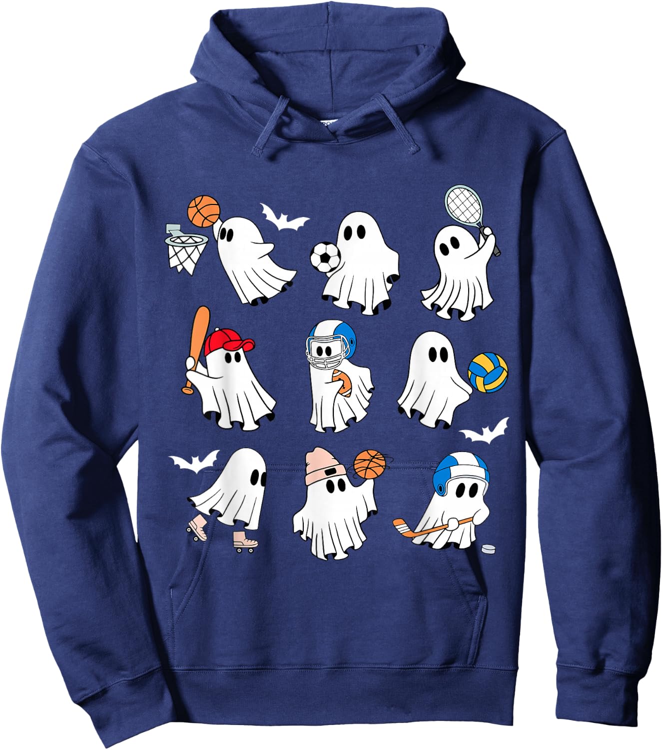 Halloween PE Teacher Ghost Playing Soccer Football Baseball Hoodie - Hoodie | Navy