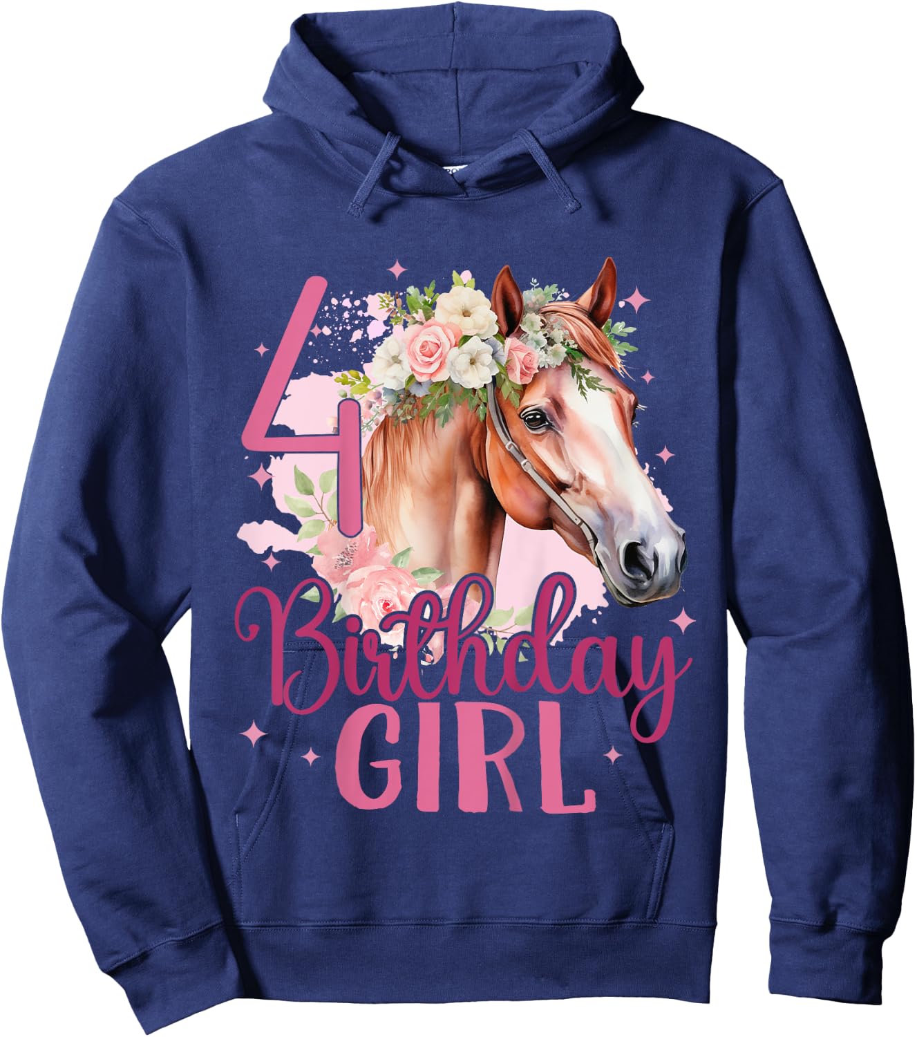 Kids 4th Birthday Horse Girl Fourth birthday girl 4 years old Hoodie - Hoodie | Navy