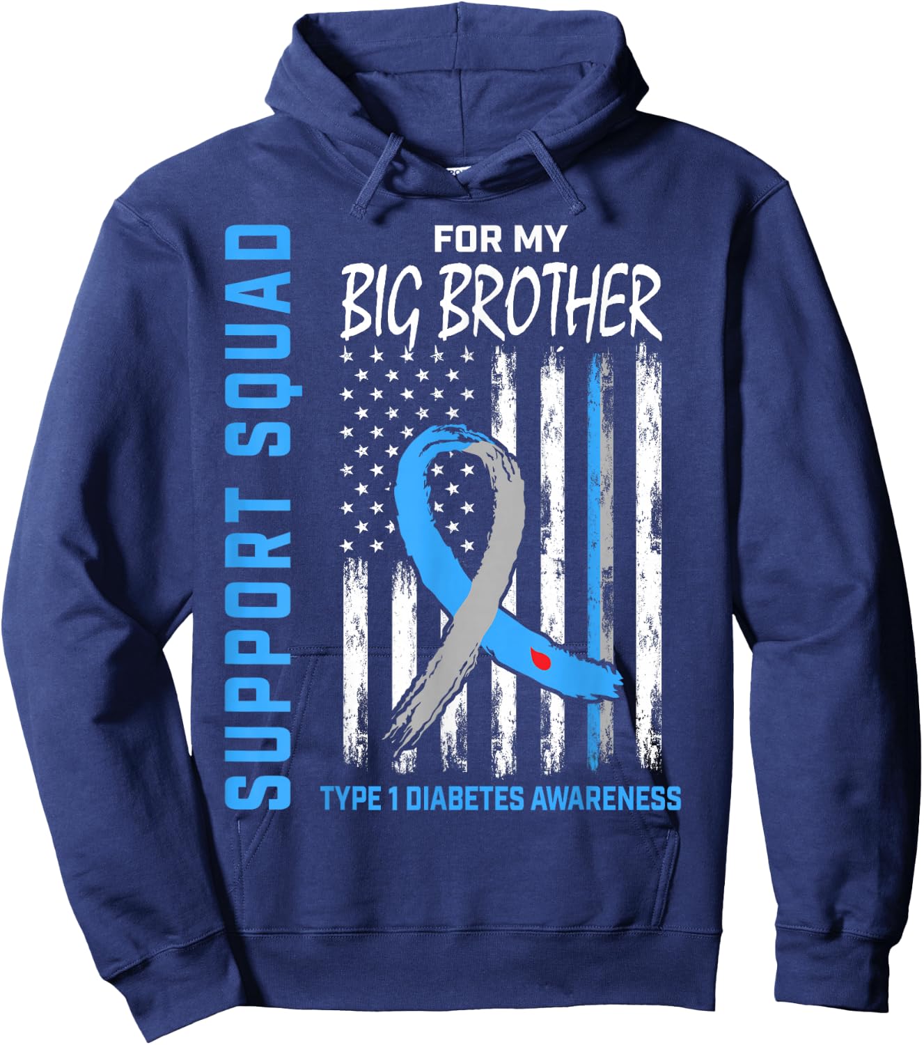 Big Brother Type 1 Diabetes Shirt USA Flag Support Squad T1D Hoodie - Hoodie | Navy