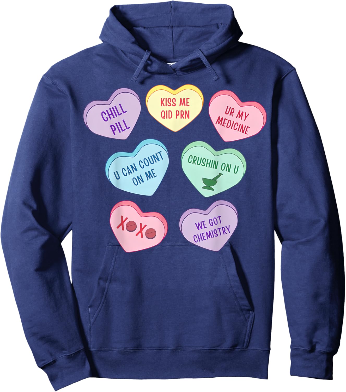 Retro Pharmacist Pharmacy Tech Candy Heart Valentine's Day Hoodie - Hoodie | Navy