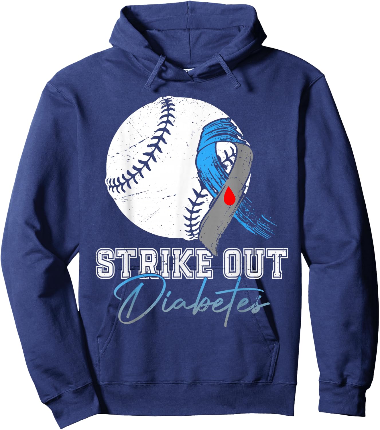 Strike Out Type 1 Diabetes Awareness T1D Warrior Baseball Hoodie - Hoodie | Navy