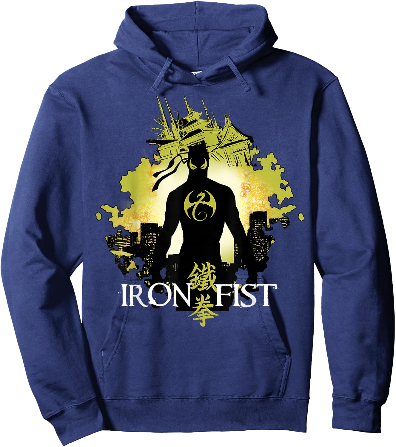 Marvel Iron Fist Blackout Silhouette Cityscape Glow Hoodie - Hoodie | Navy