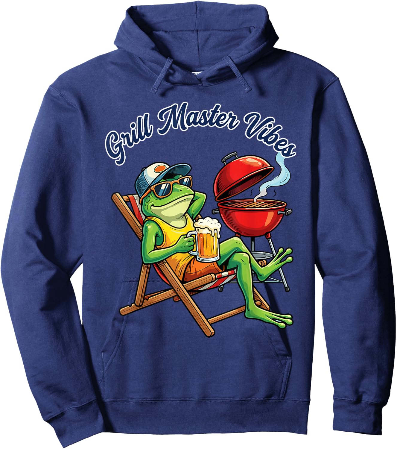 Funny Grilling Frog Outdoor Cooking Cartoon Amphibian Humor Hoodie - Hoodie | Navy