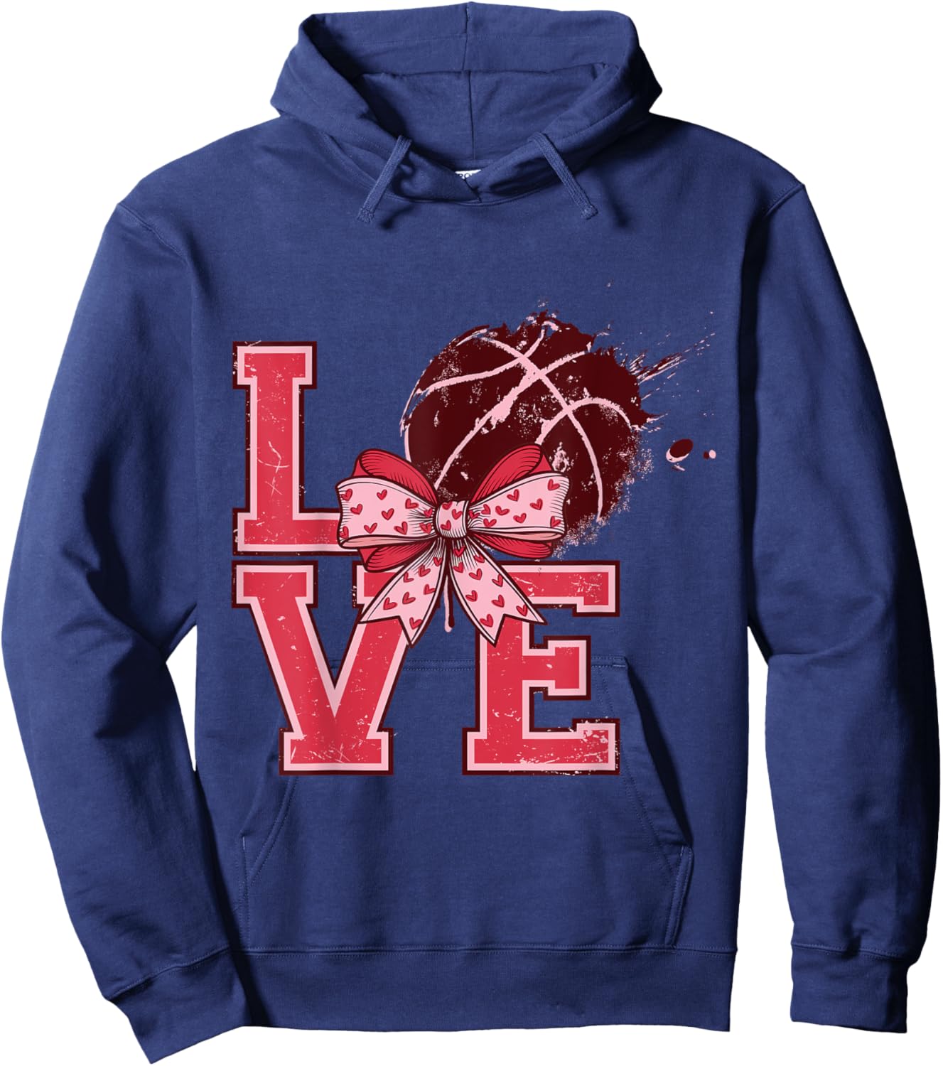 Valentine's Day Love Basketball Cute Bows Pink Gifts Ideas Hoodie - Hoodie | Navy