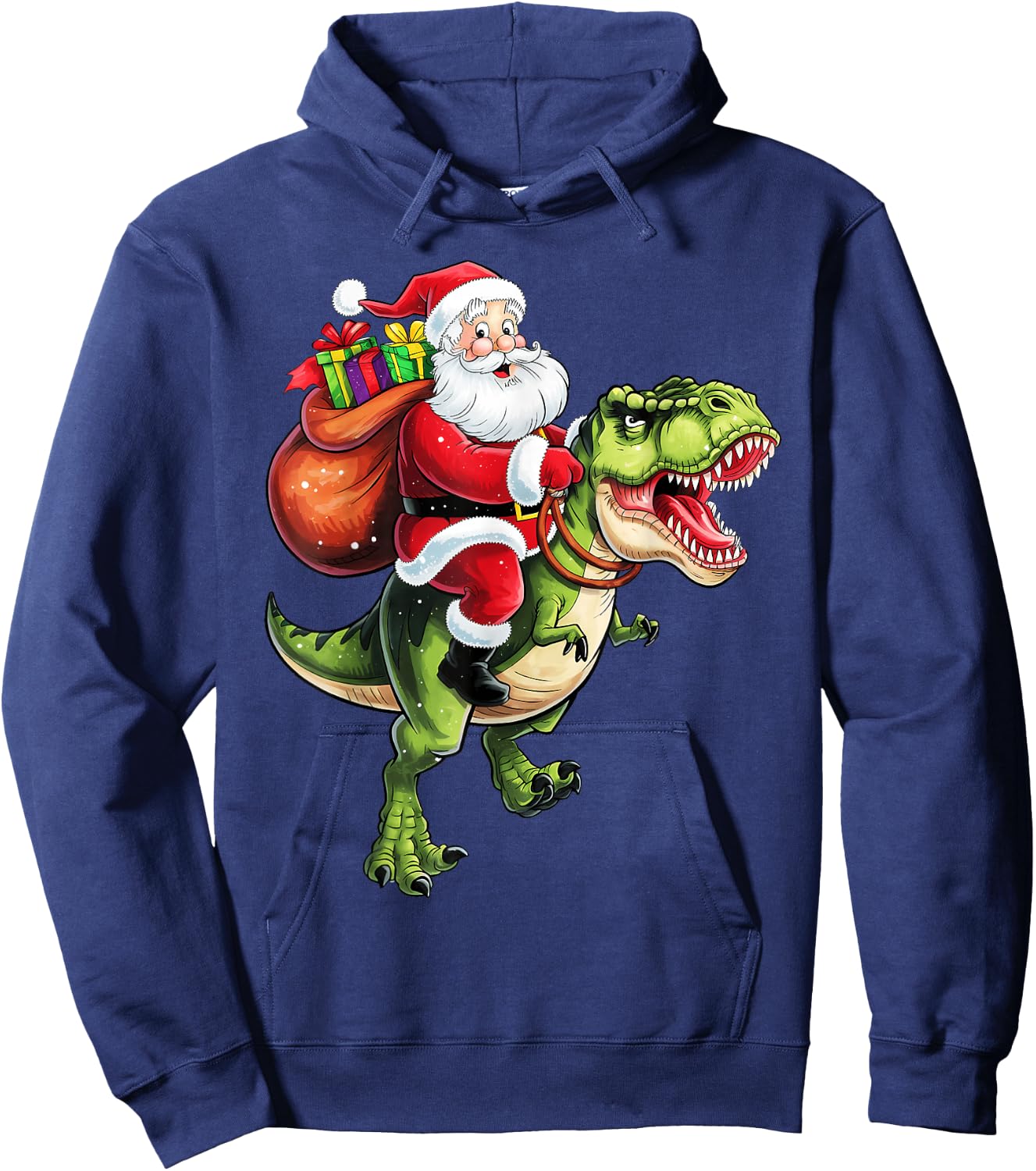 Santa Riding T rex Christmas Funny Xmas Kids Boys Men Hoodie - Hoodie | Navy