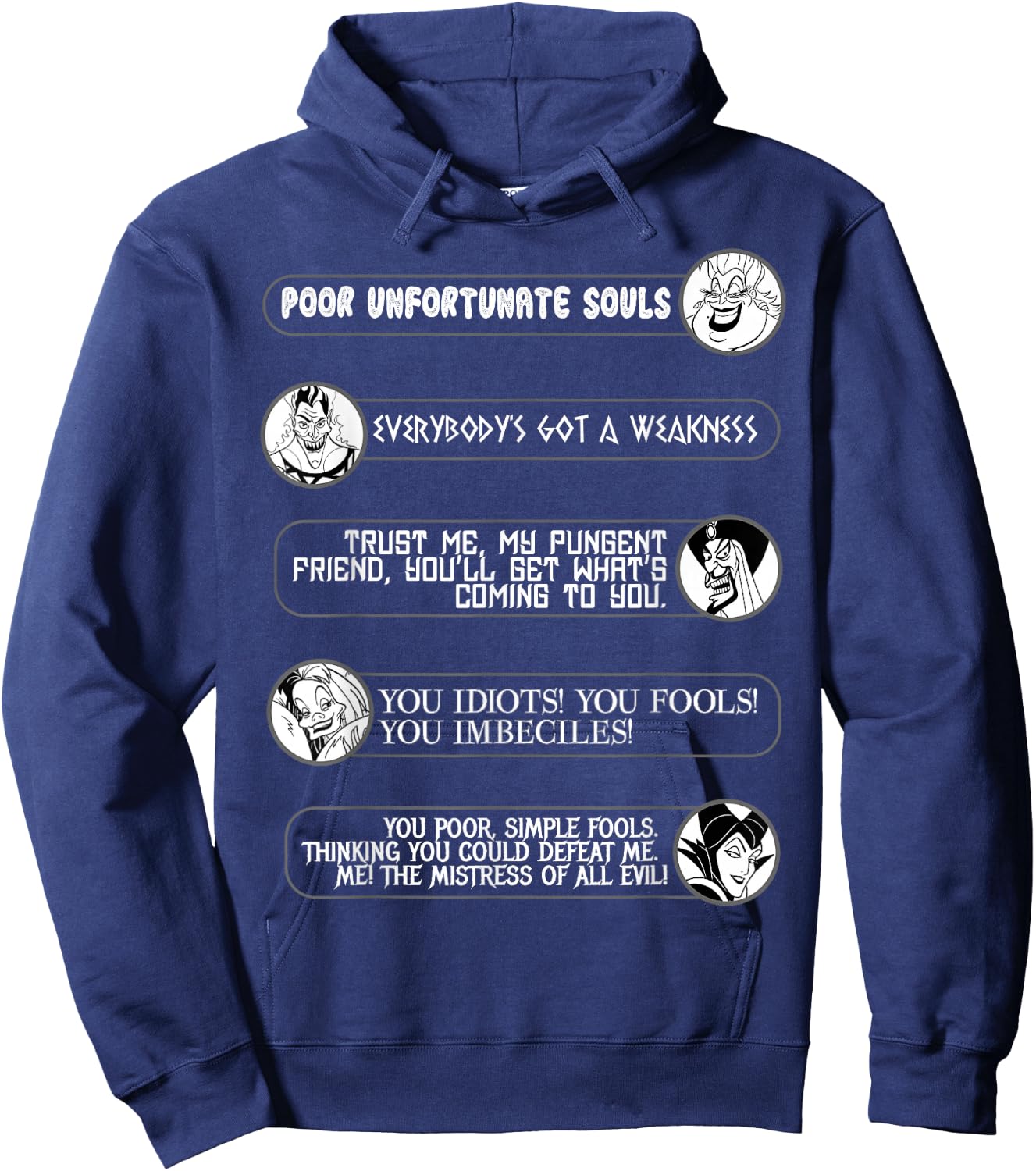 Disney Villains Movie Quotes Circle Portrait Graphic Small Hoodie - Hoodie | Navy