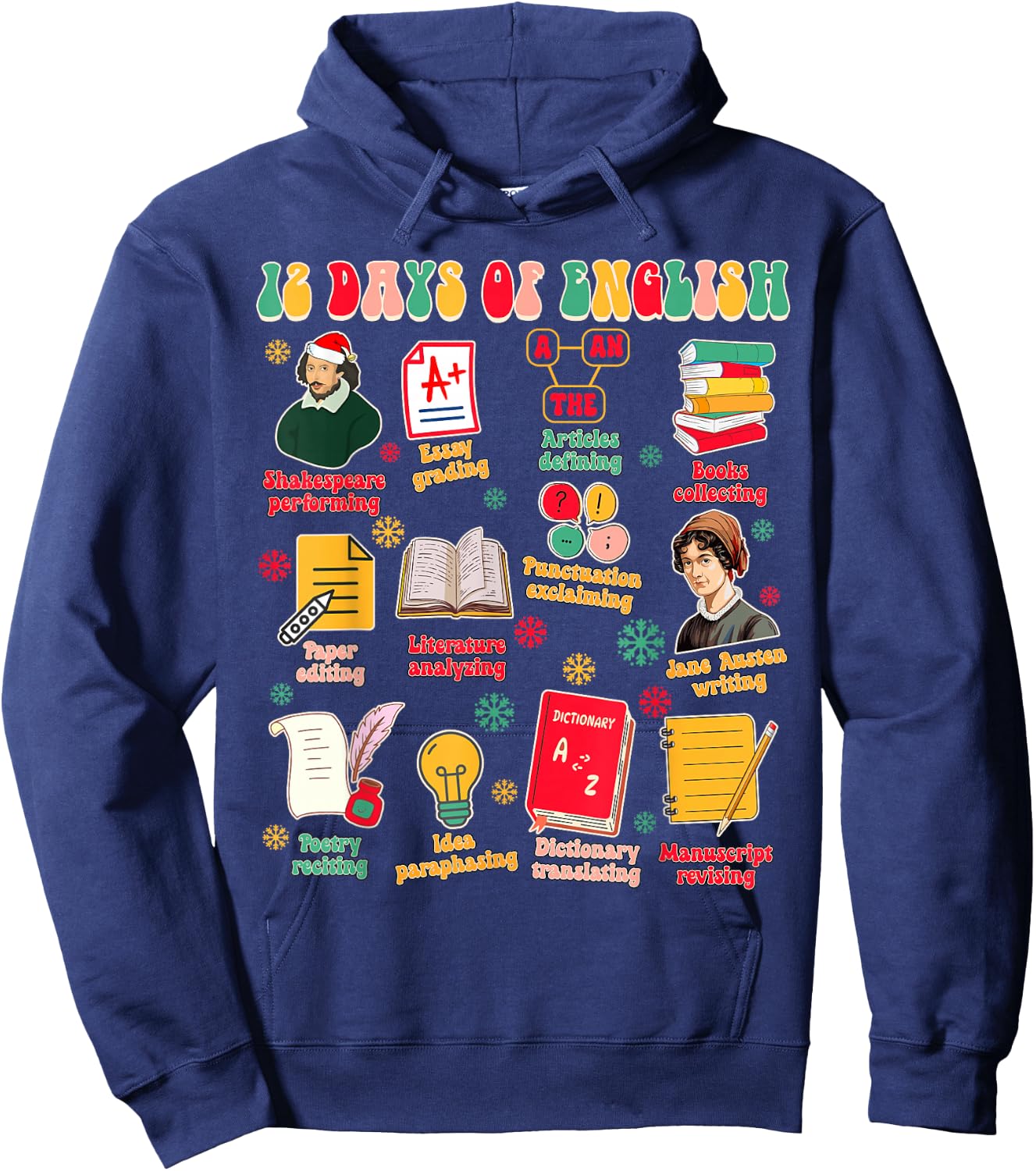 Christmas Xmas English Teacher Teaching 12 Days Of English Hoodie - Hoodie | Navy