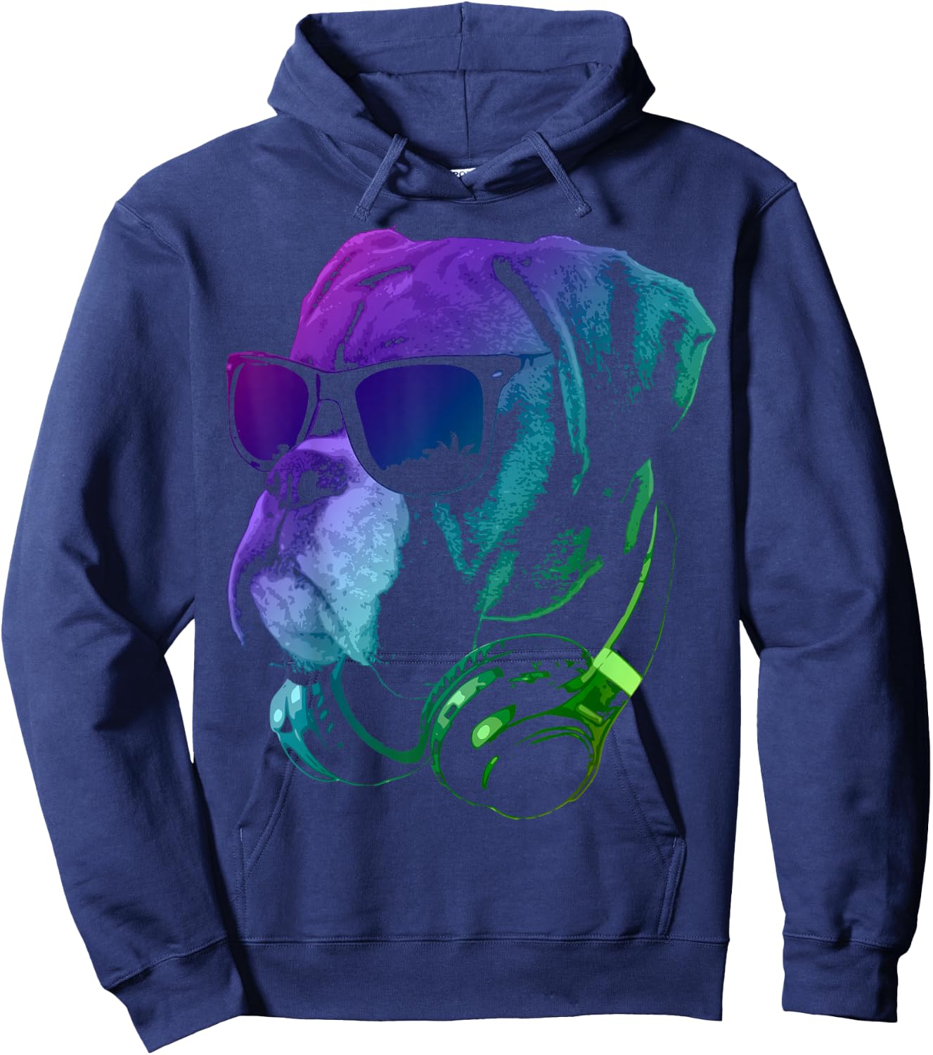 Boxer Dog with Sunglasses and Headphones Small Hoodie - Hoodie | Navy