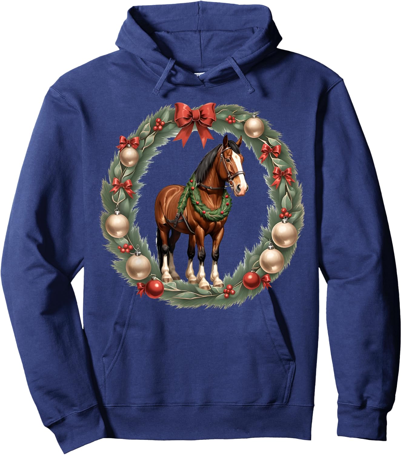 Clydesdale Christmas Horses & A X-Mas Wreath Hoodie - Hoodie | Navy