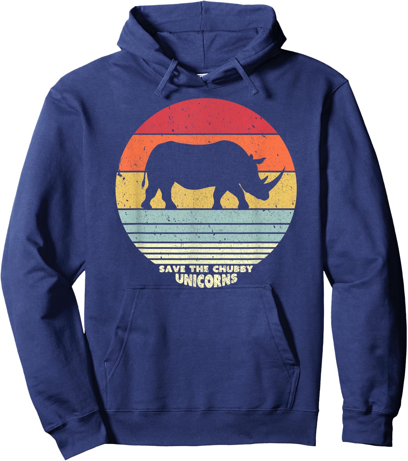 Save The Chubby Unicorns Shirt. Retro Style Rhino Hoodie - Hoodie | Navy