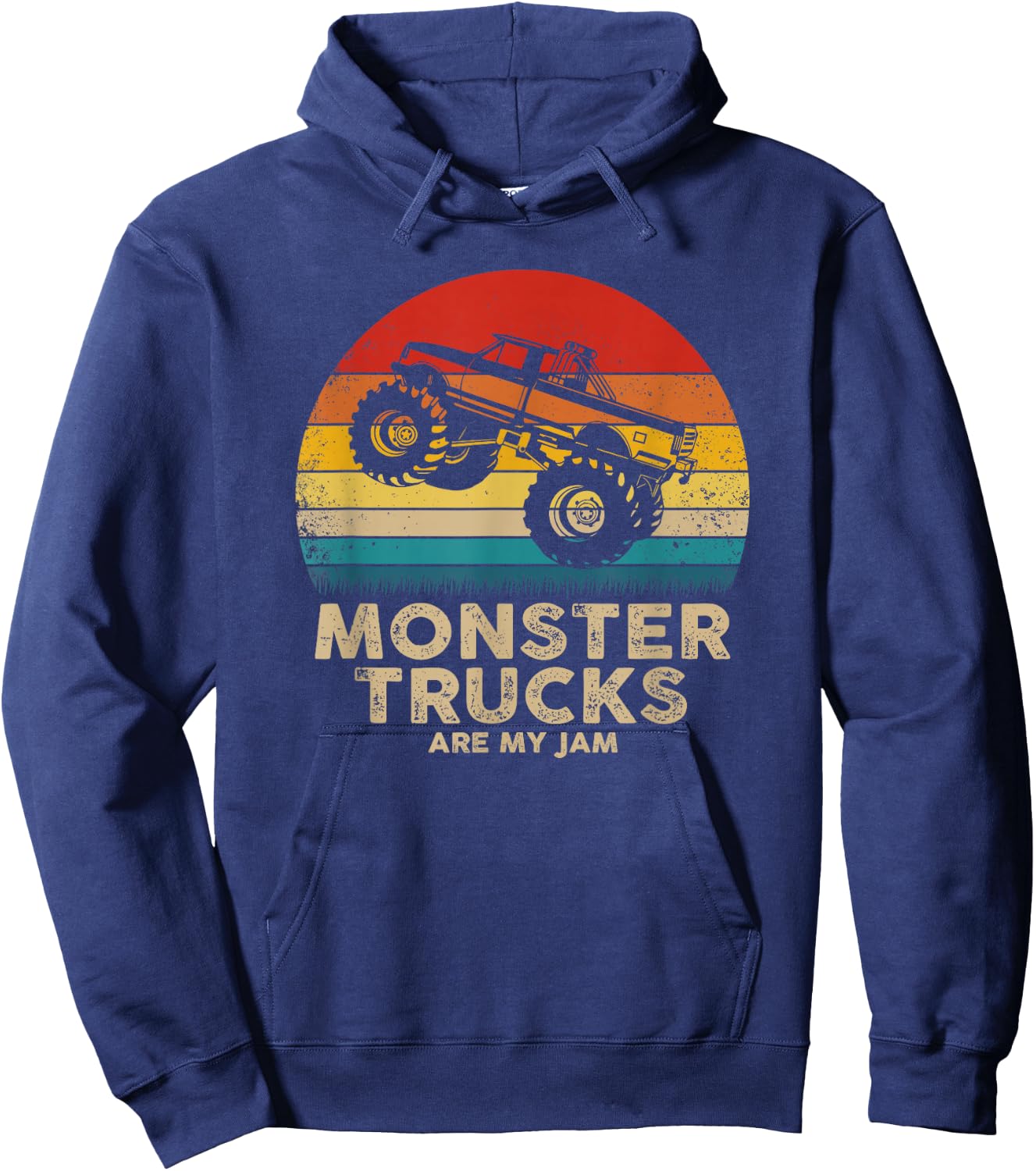 Cool Vintage Monster Truck are My Jam Retro Sunset Hoodie - Hoodie | Navy