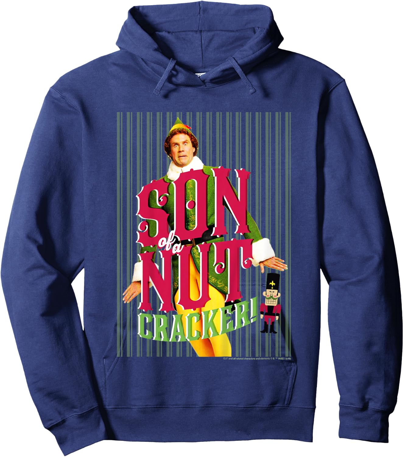 Kids Elf Buddy Son Of A Nutcracker Striped Poster Hoodie - Hoodie | Navy