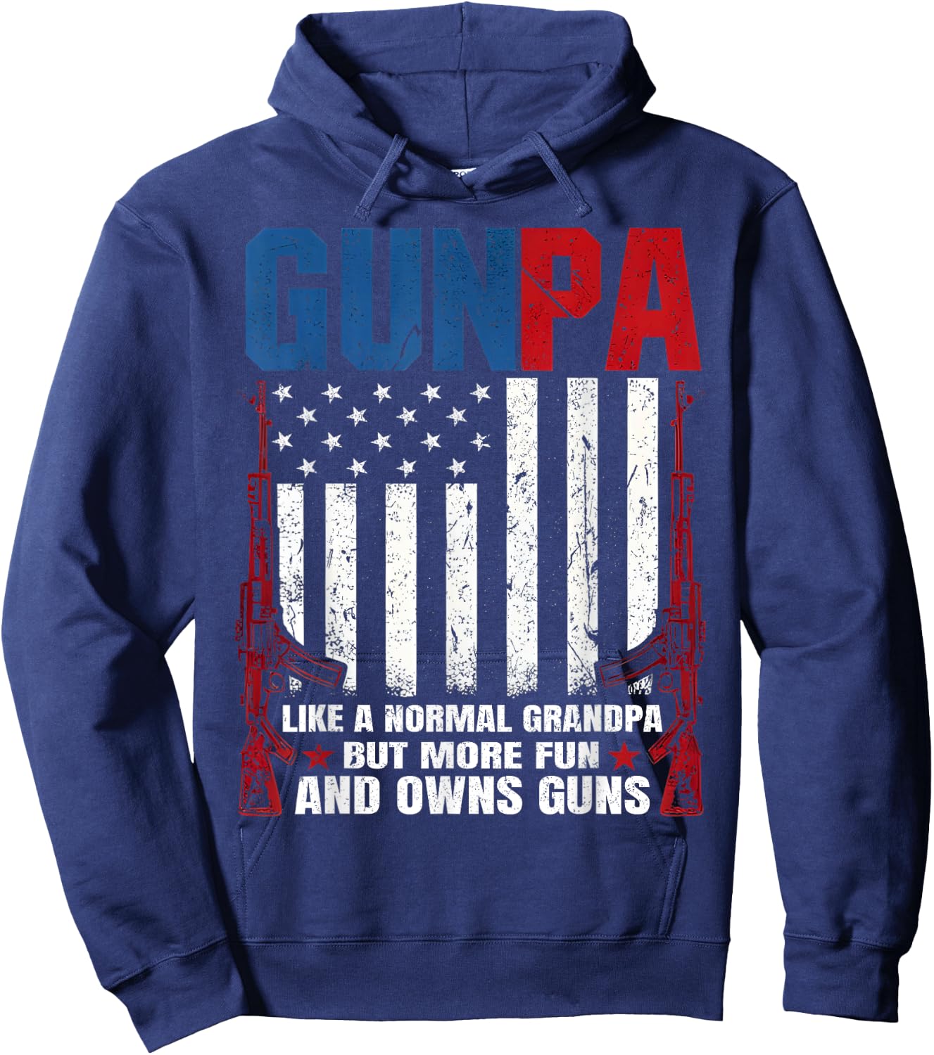 Funny Family Novelty Definition Shirt GUNPA Like A Normal Grandpa But More Fun And Owns Guns USA Men's Adults Gun Enthusiasts Grandfathers Black Short Sleeve Hoodie - Hoodie | Navy