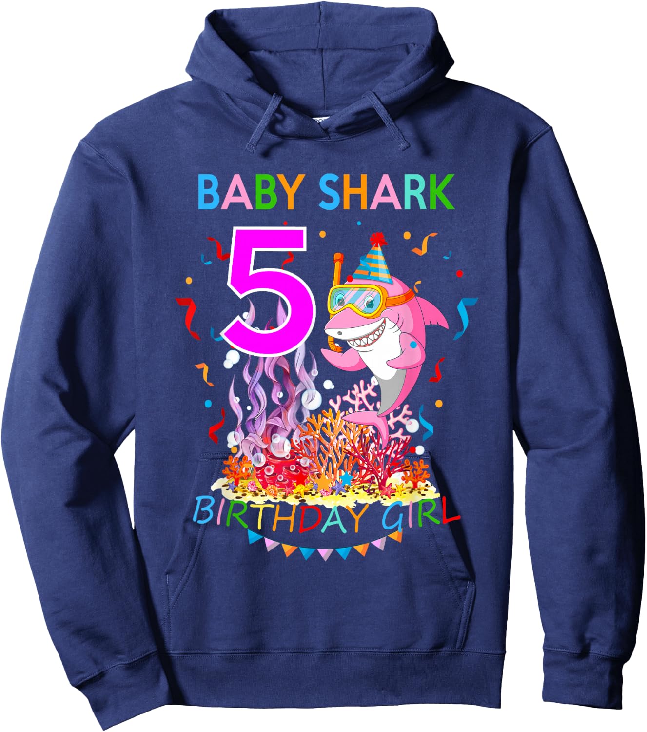 Baby 5 Year Old Shark Birthday Girl Gift Hoodie - Hoodie | Navy