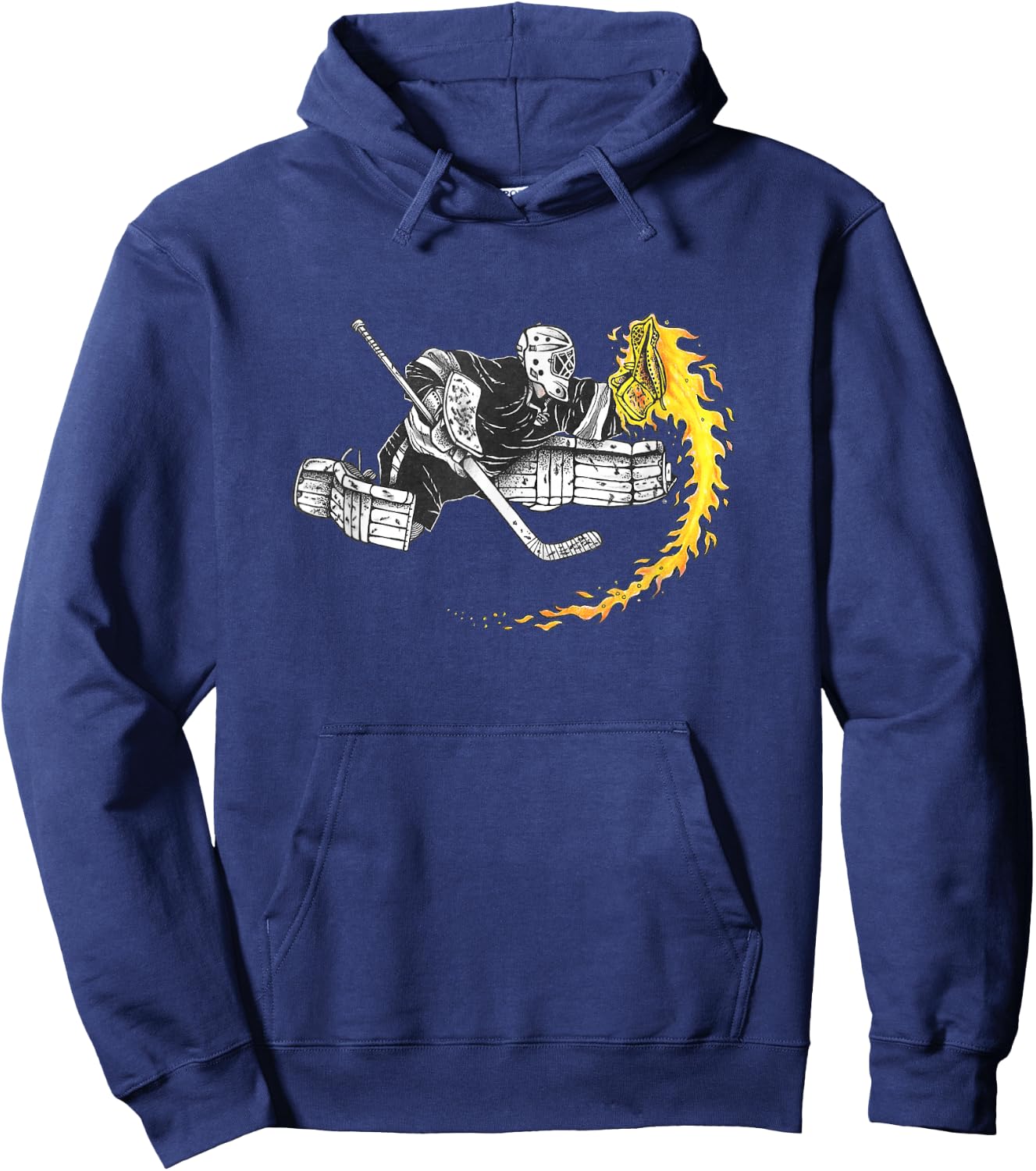 Hockey Goalie Glove on Fire SAVE! Men Women Youth Hoodie - Hoodie | Navy