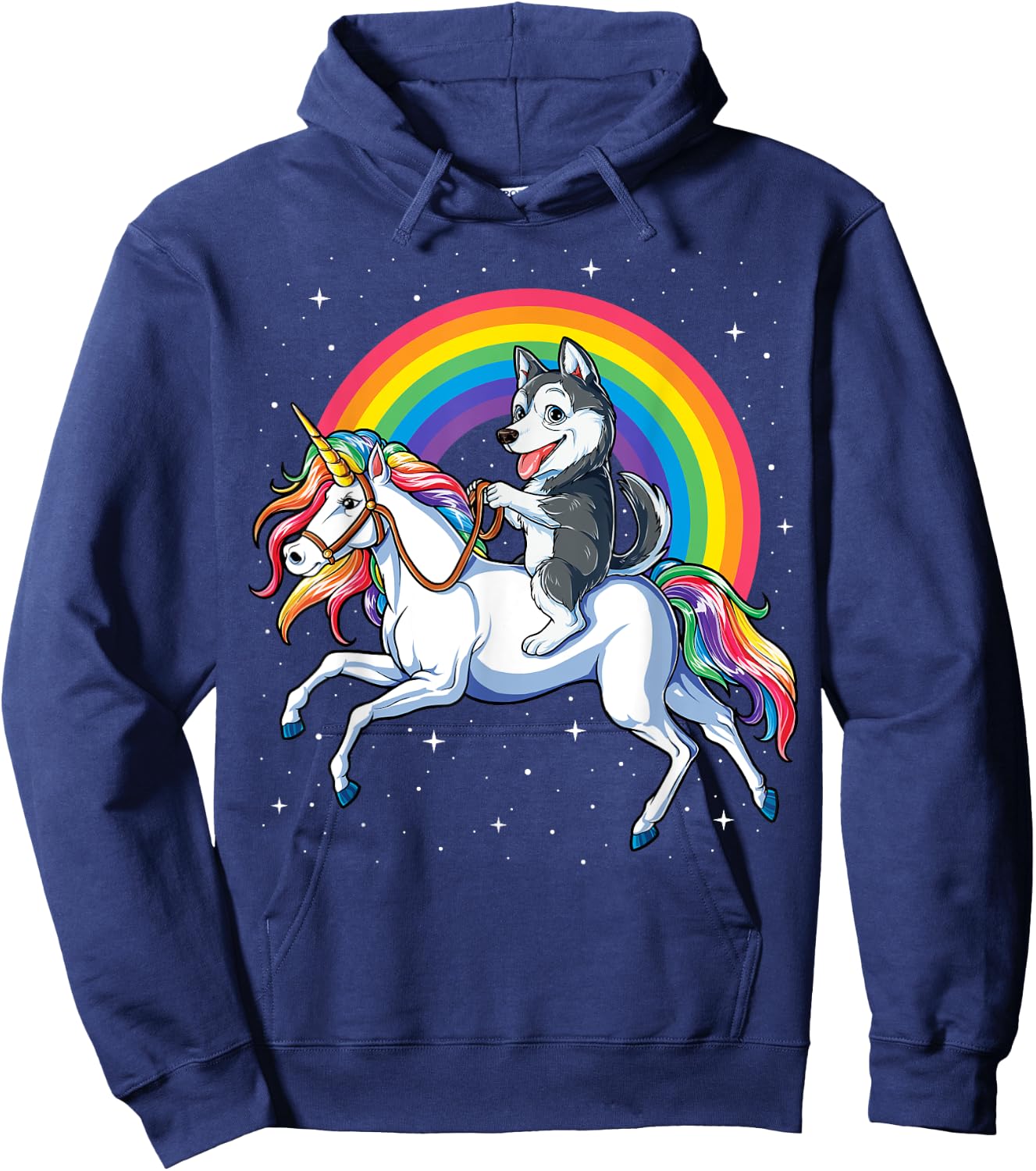 Siberian Husky Unicorn T shirt Girls Space Galaxy Rainbow Hoodie - Hoodie | Navy