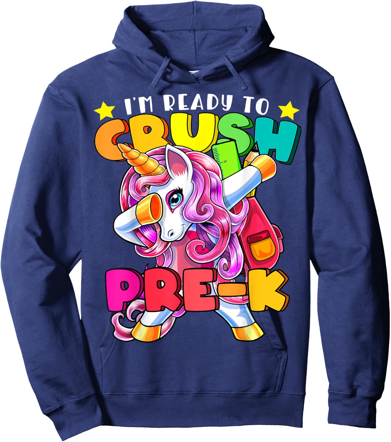 Crush Pre-K Dabbing Unicorn Back to School Girls Hoodie - Hoodie | Navy