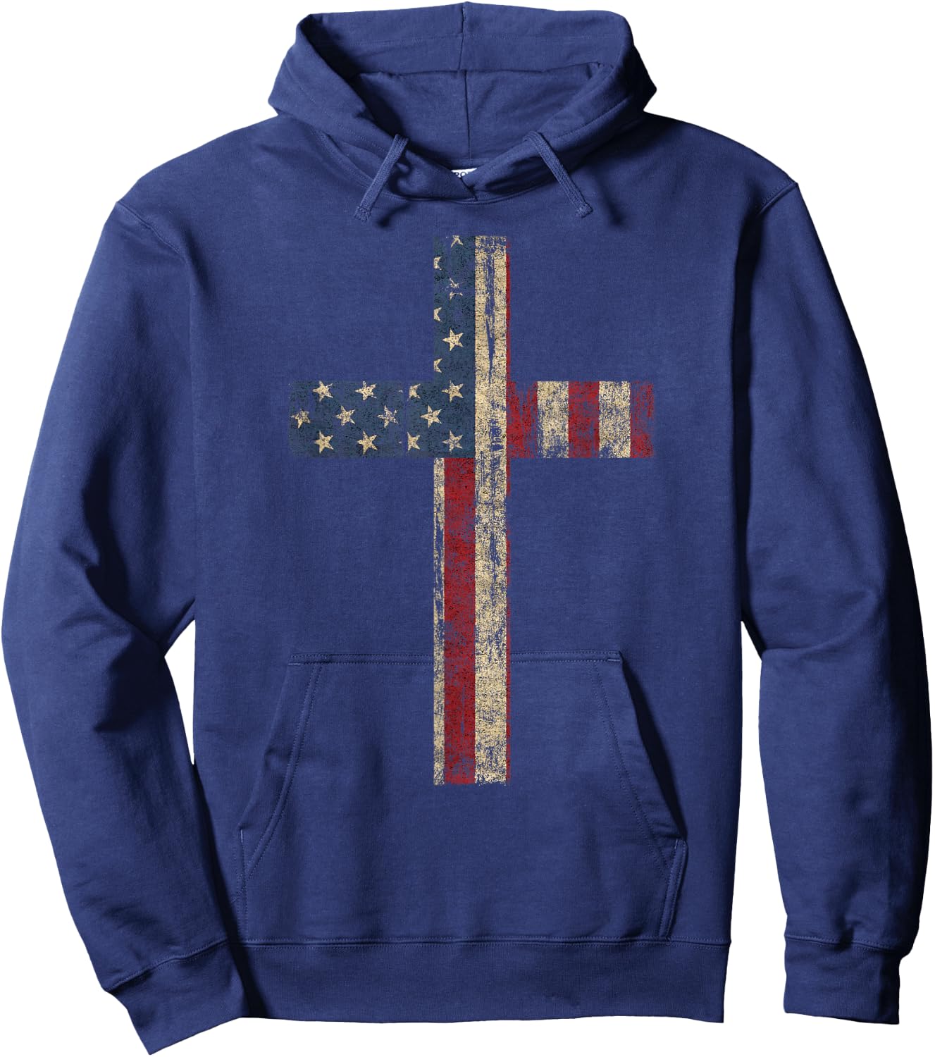 PATRIOTIC CROSS - American Flag Faith US Independence Day Men Hoodie - Hoodie | Navy
