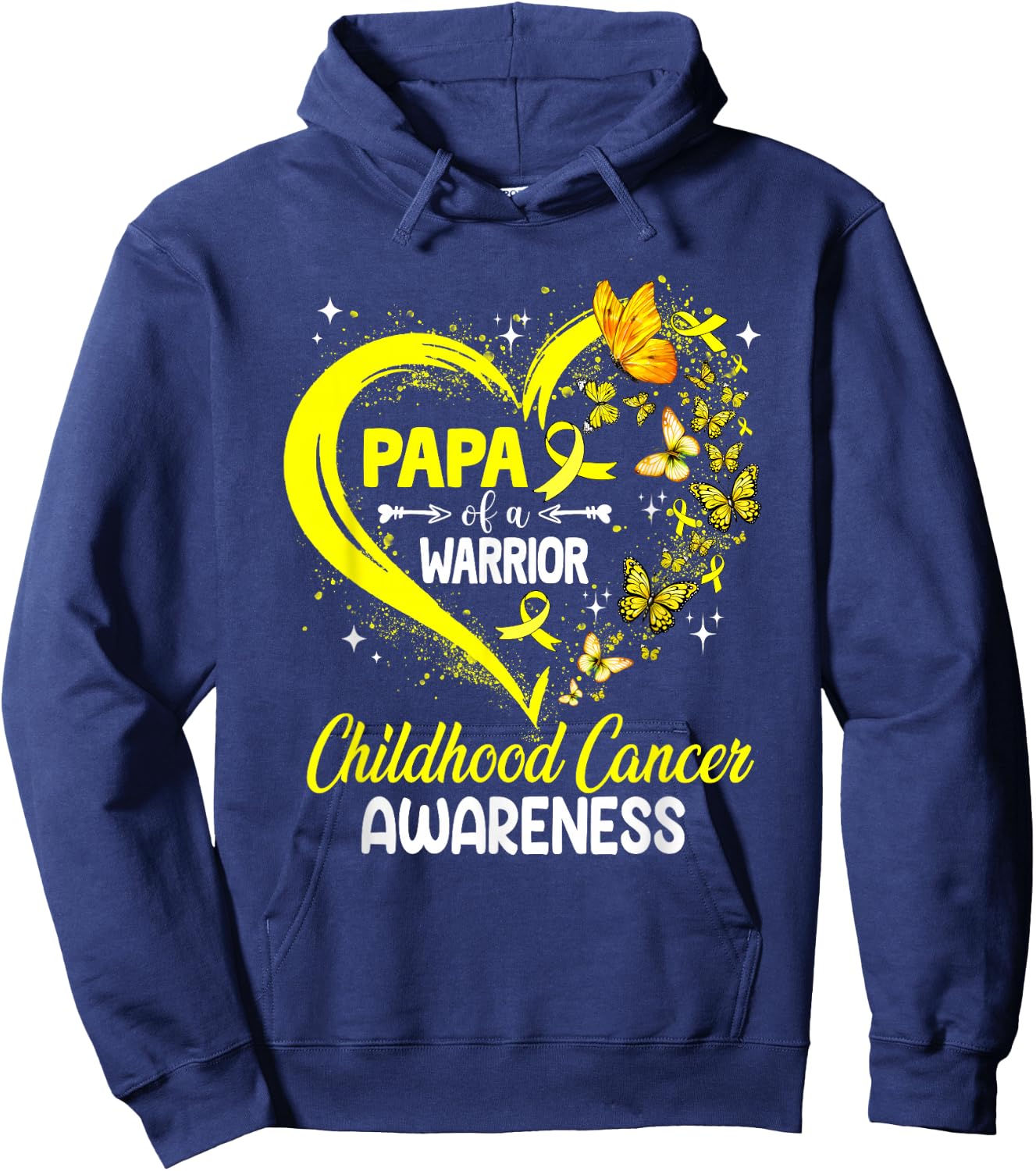 Papa Of A Warrior Gold Heart Childhood Cancer Awareness Hoodie - Hoodie | Navy