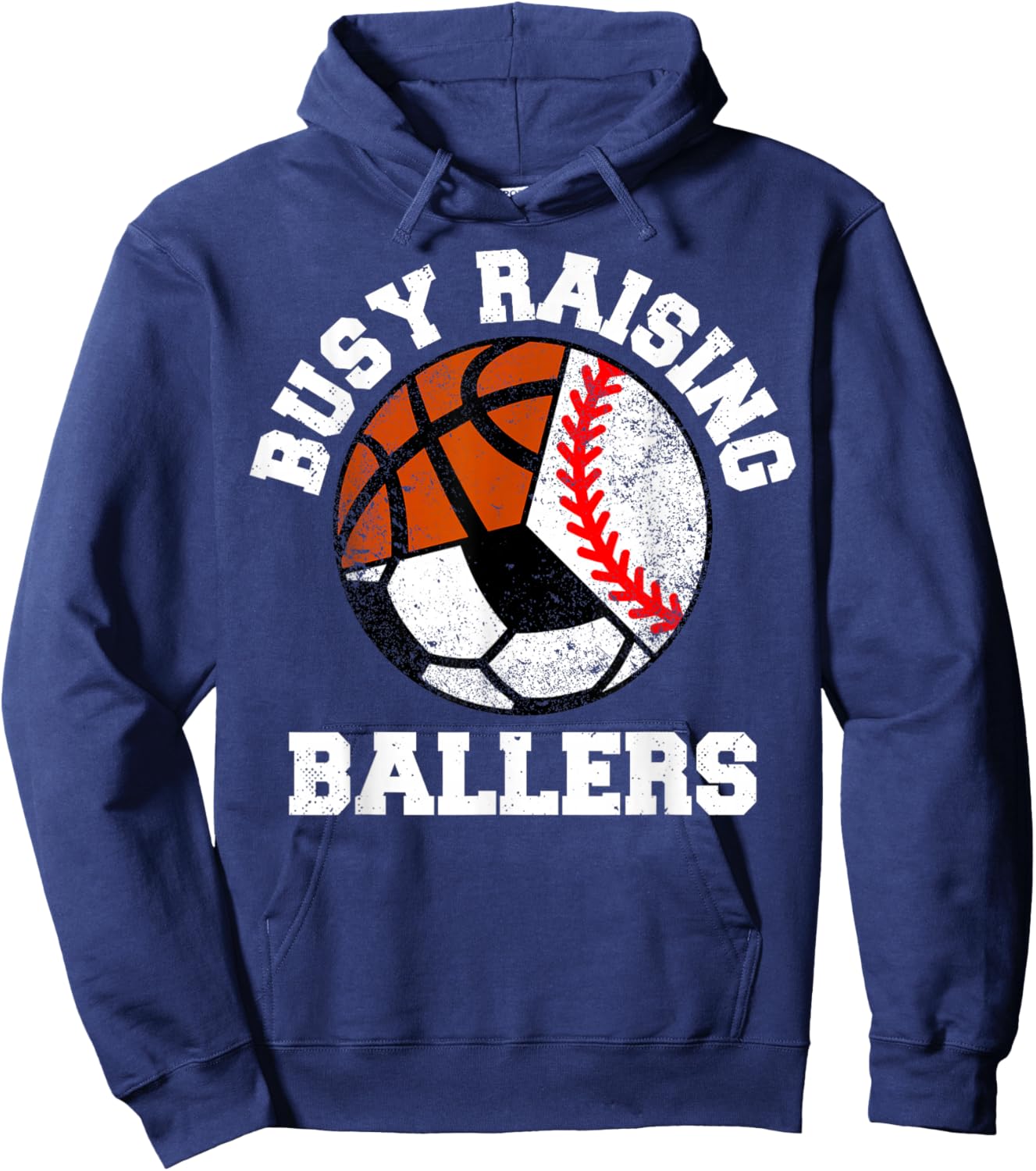 Busy Raising Ballers Funny Baseball Soccer Basketball Mom Hoodie - Hoodie | Navy