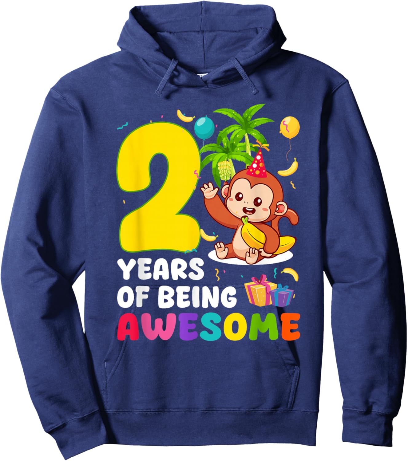 2nd Birthday Monkey Themed Party 2 Years of Being Awesome Hoodie - Hoodie | Navy