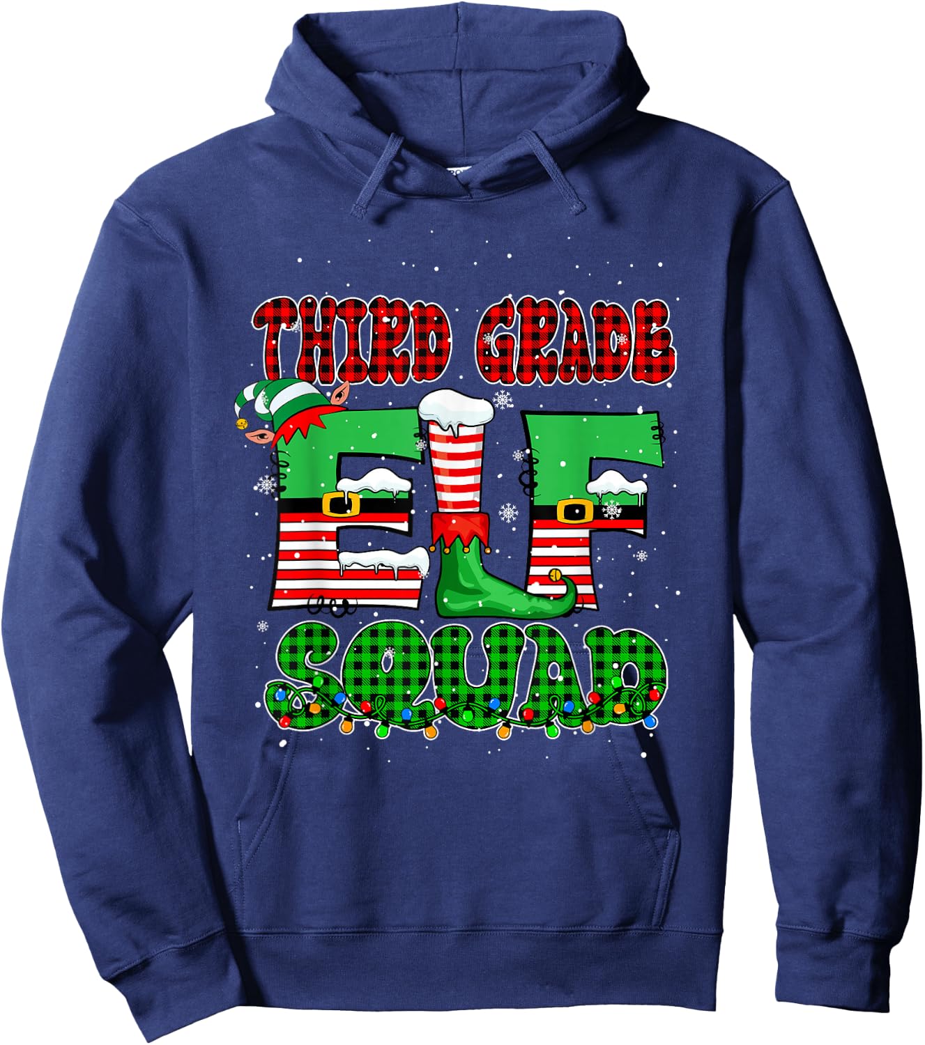 Third Grade Elf Squad Christmas Elf Lover Teachers Students Hoodie - Hoodie | Navy