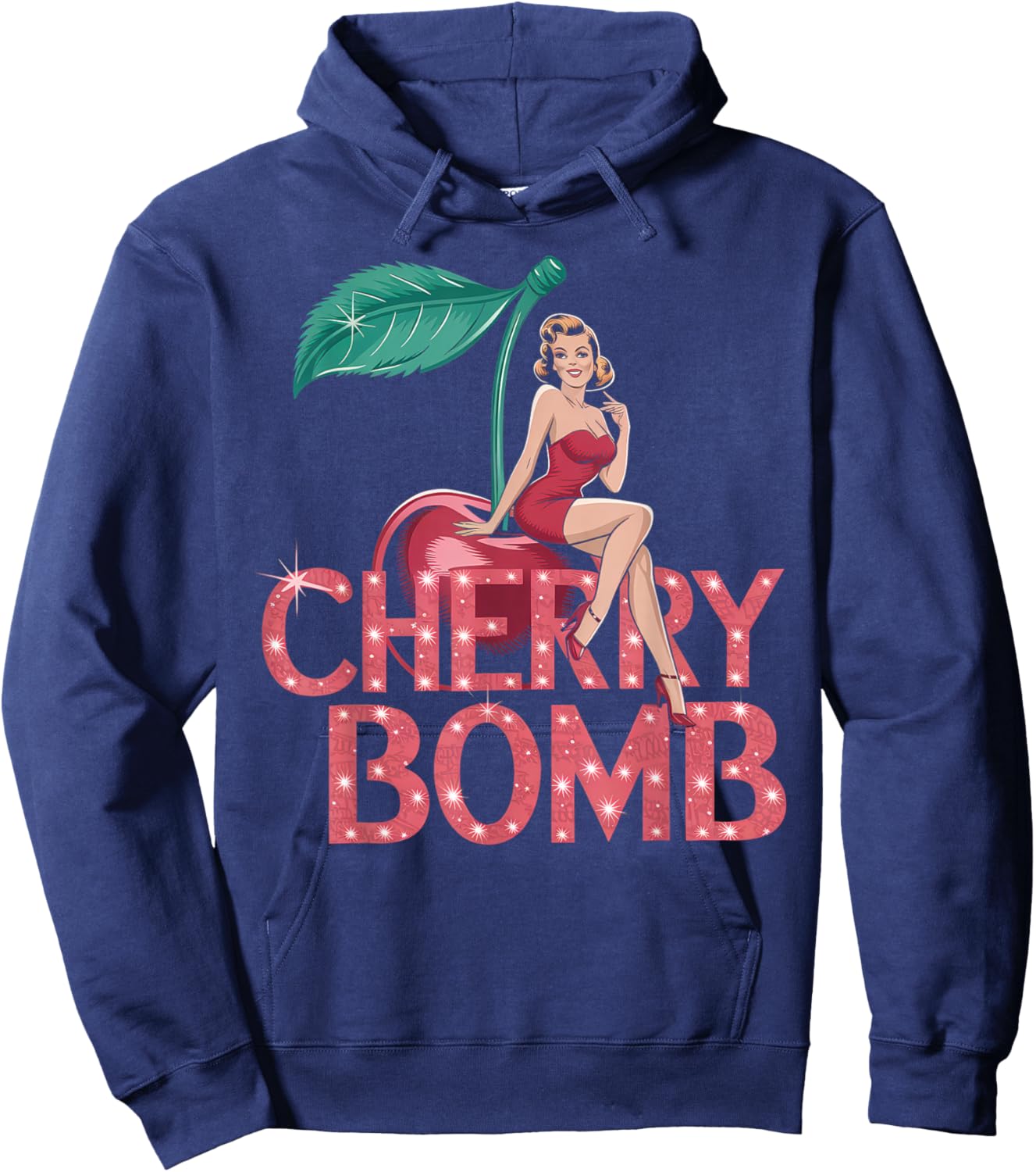 Cherry Bomb Women Men Cherries Roller Derby Retro 70s Hoodie - Hoodie | Navy