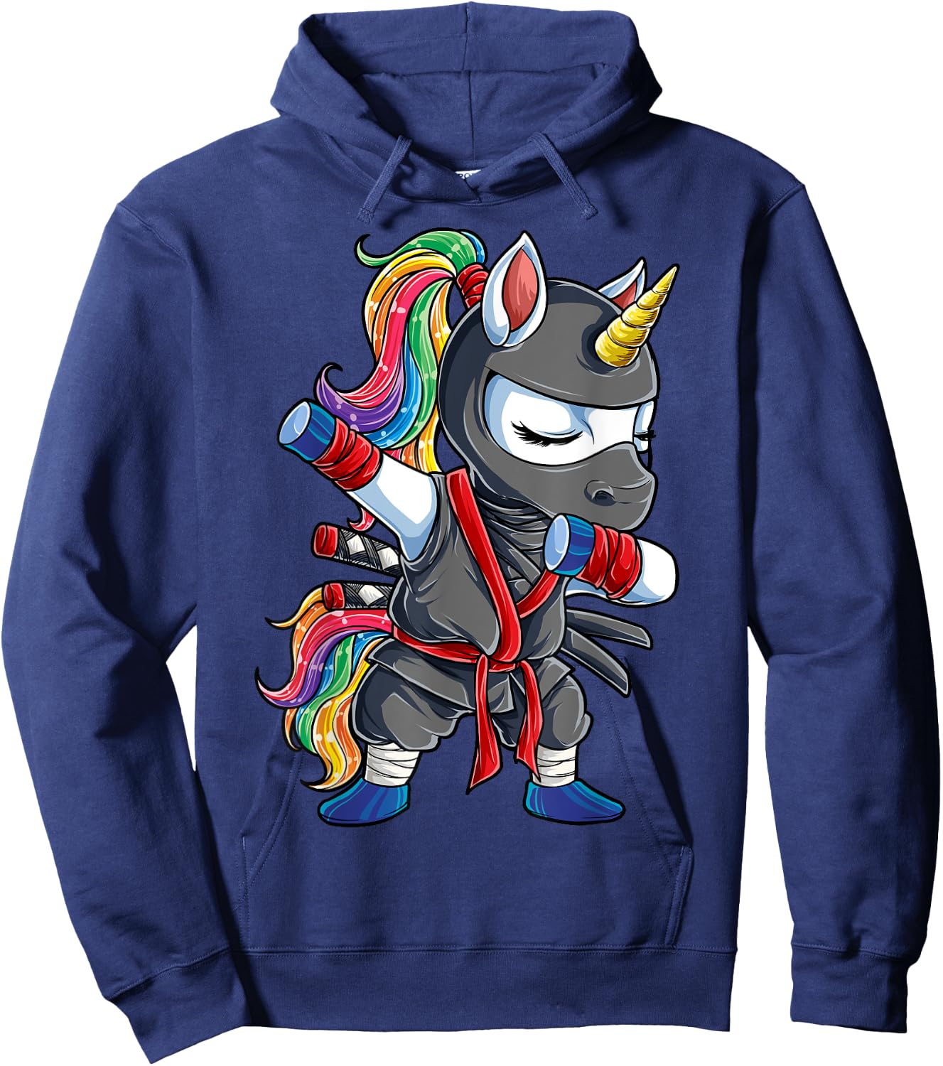 Dabbing Ninja Unicorn T Shirt Girls Rainbow Martial Arts Hoodie - Hoodie | Navy