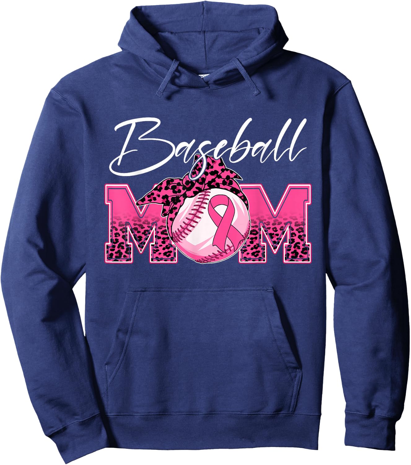 Baseball Mom Breast Cancer Awareness Day Pink Ribbon Women Hoodie - Hoodie | Navy