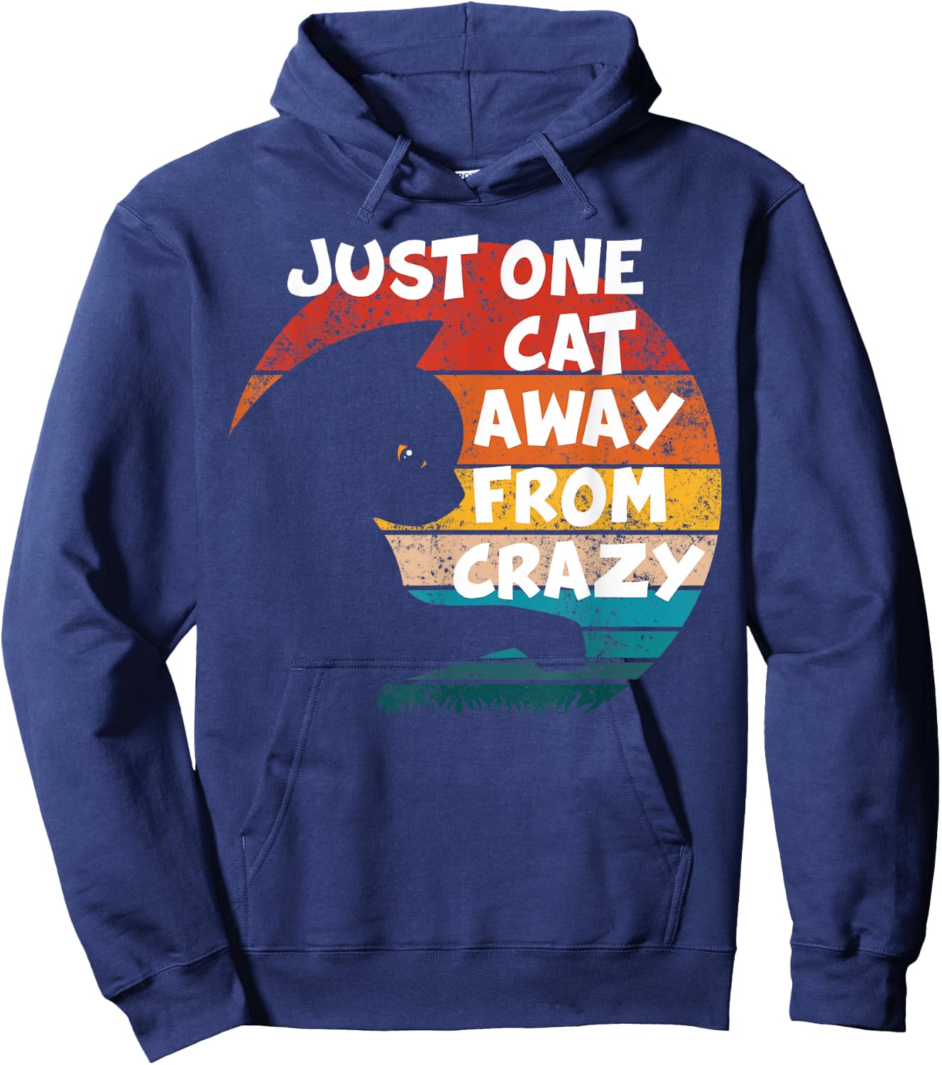 Funny Retro Vintage Cat | Just One Cat Away From Crazy Women Kids Hoodie - Hoodie | Navy
