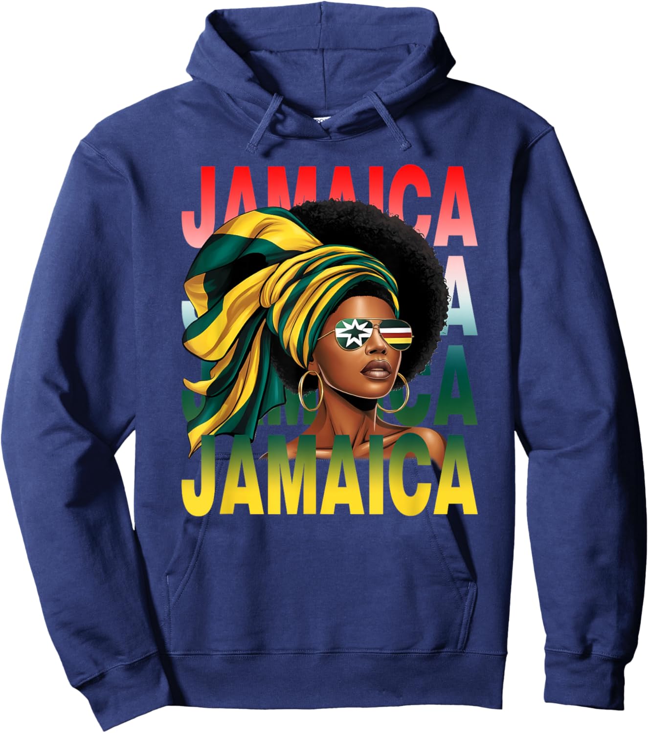 Proud Jamaican Afro Black Woman Jamaica Flag Pride Hoodie - Hoodie | Navy