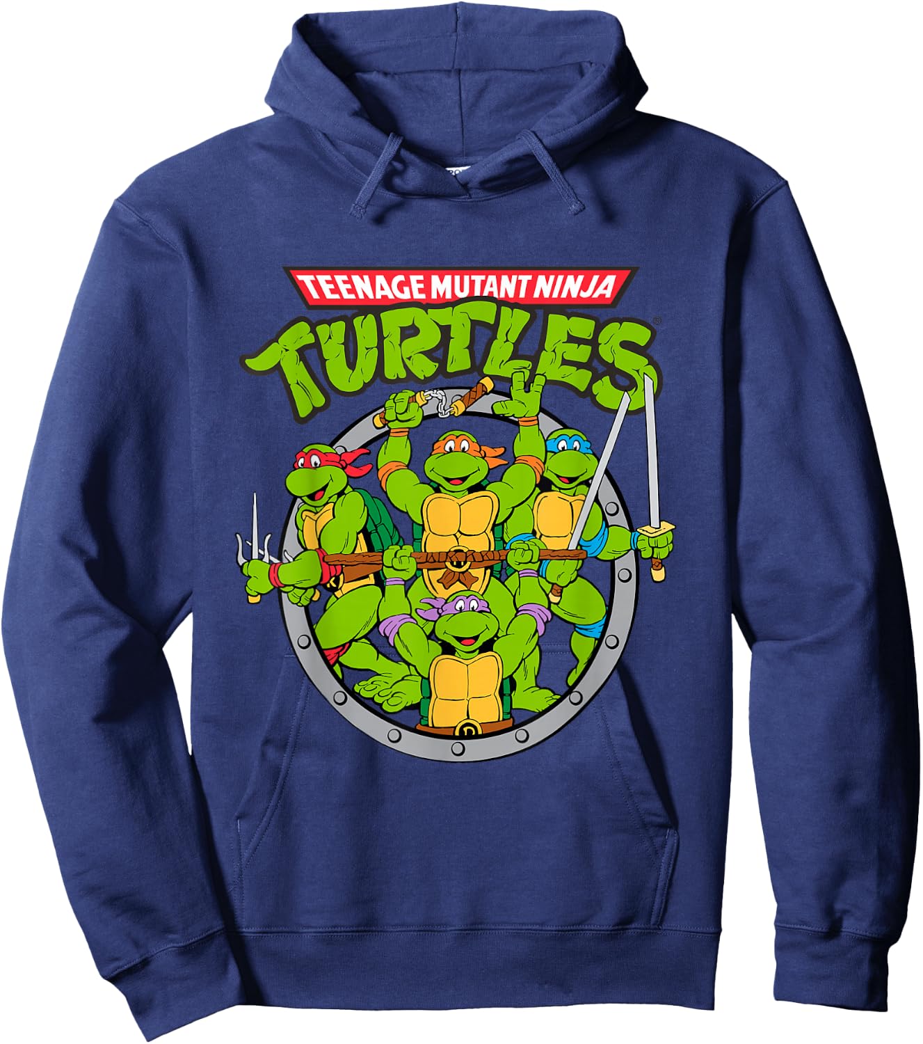 Tmnt Logo With Characters In Sewer Shape Hoodie - Hoodie | Navy