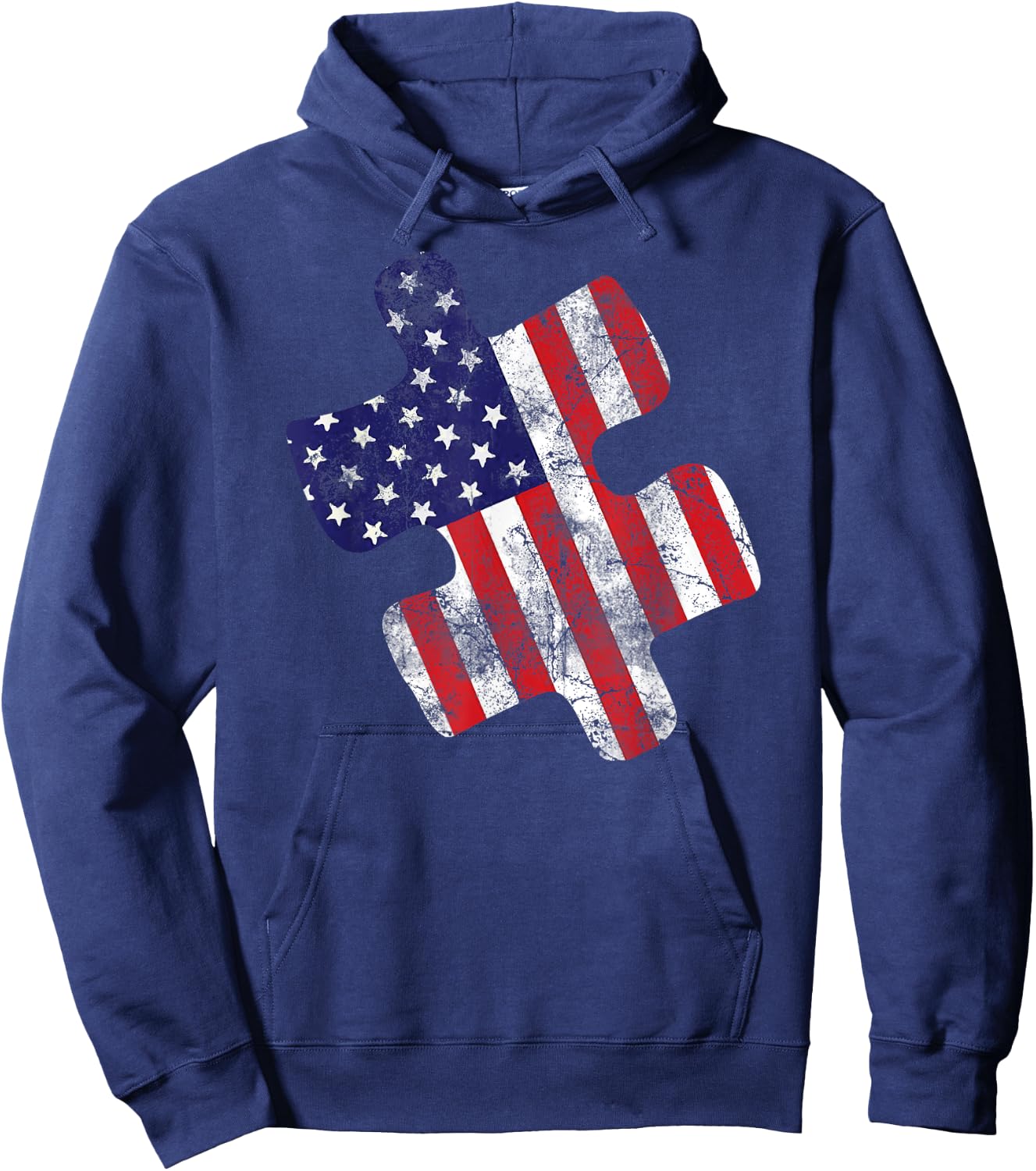 Autism Awareness American Flag Vintage Puzzle Piece Gift Hoodie - Hoodie | Navy