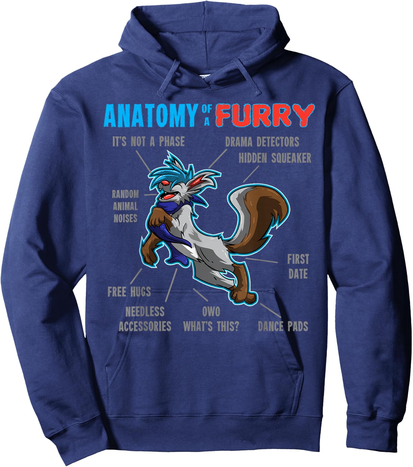 Furry shirt - Anatomy of a Furry - cartoon wolf shirt Hoodie - Hoodie | Navy