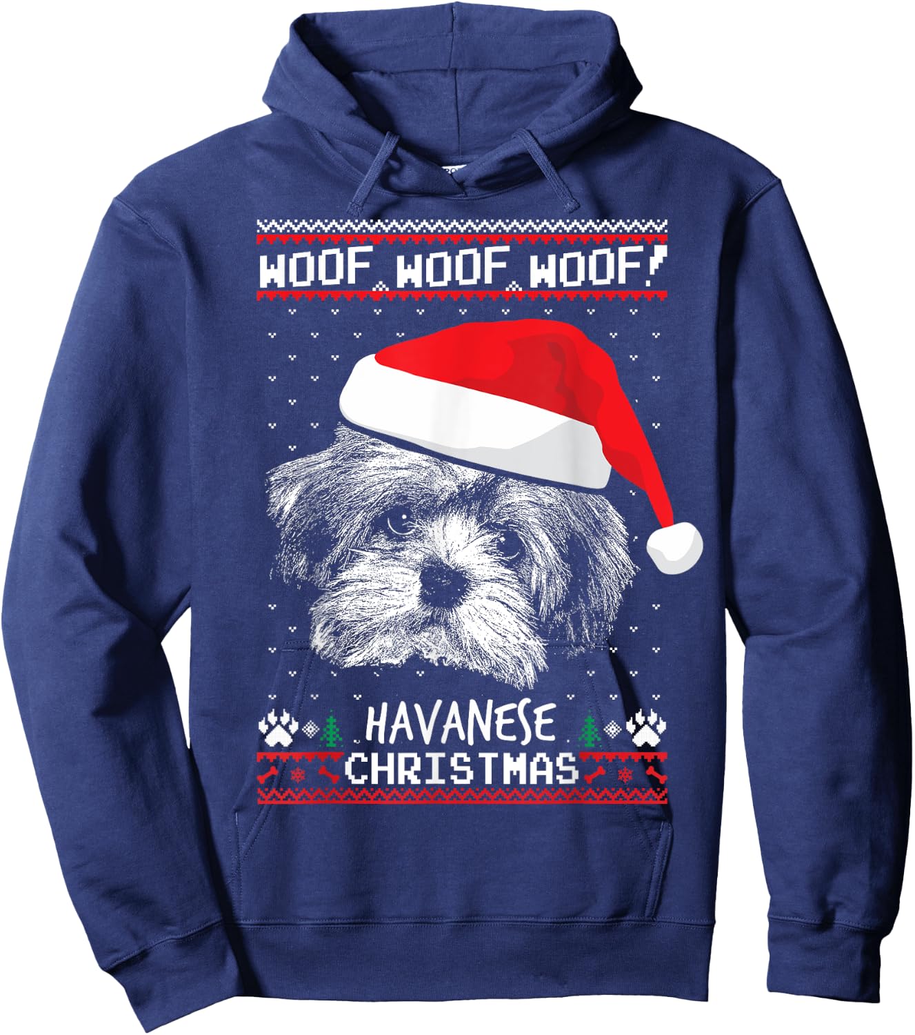 Woof Havanese Christmas Funny Xmas Hoodie - Hoodie | Navy