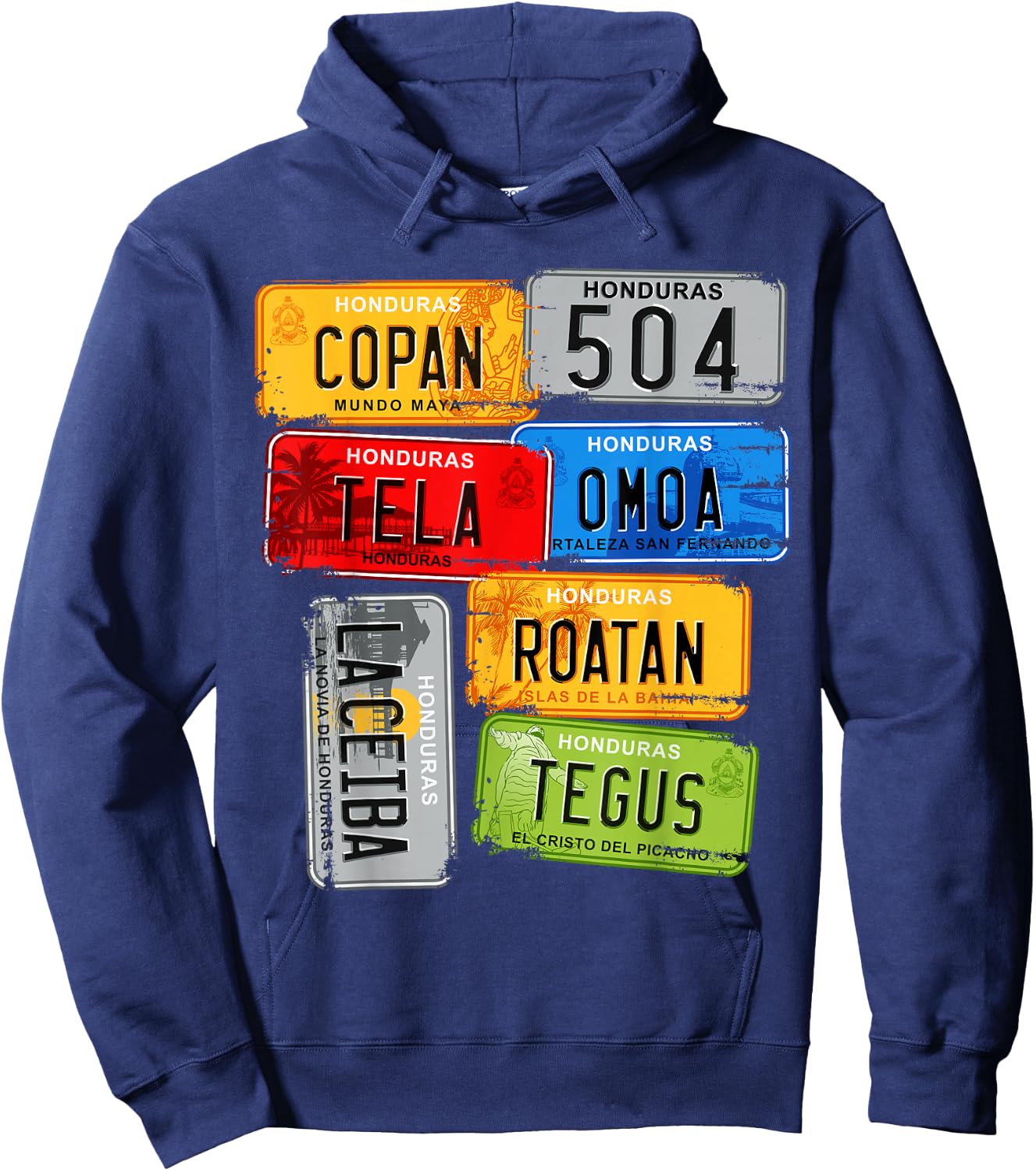 Honduras, turistic car Plates, Copan, Tela, Omoa Small Hoodie - Hoodie | Navy