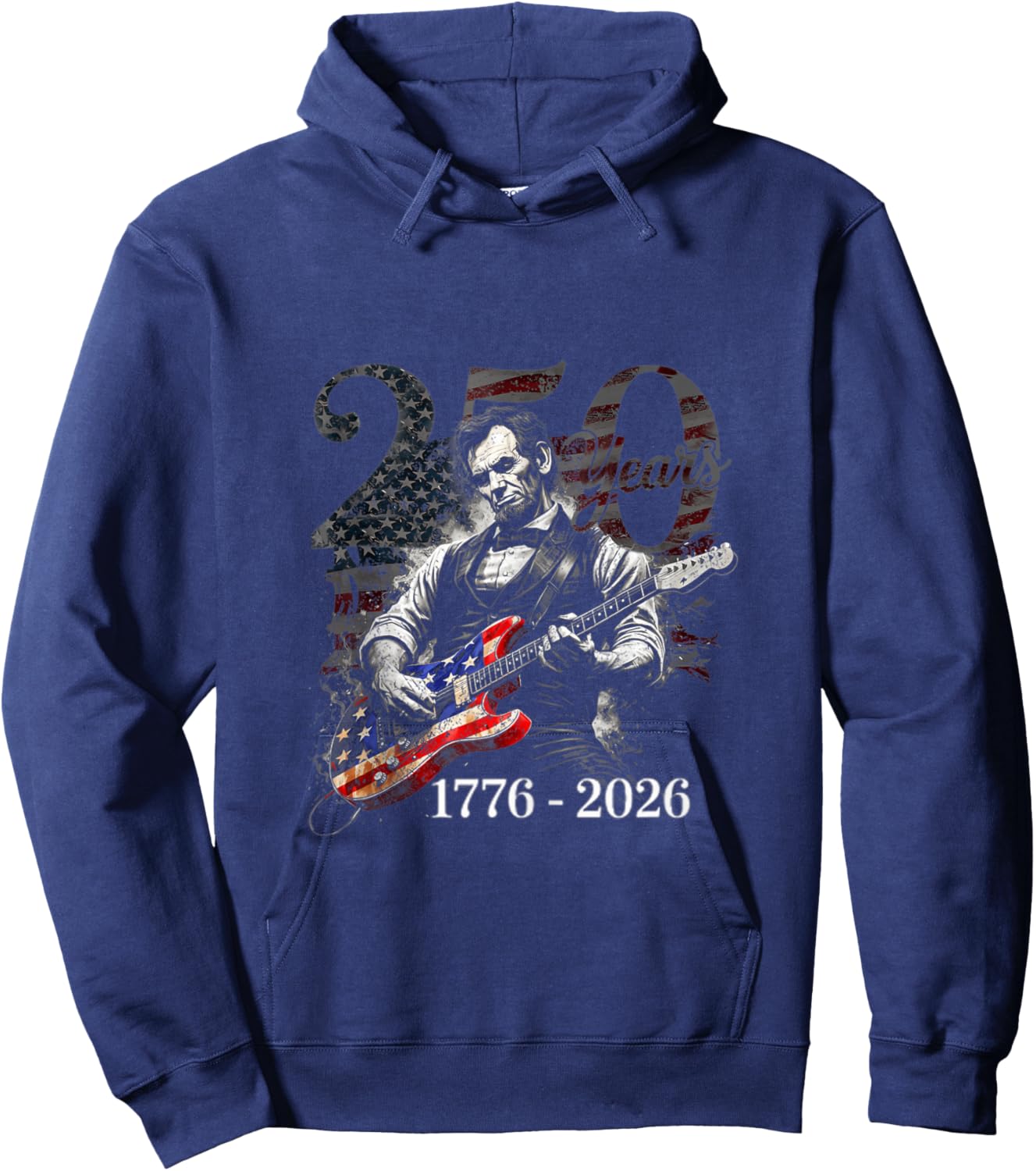 Abraham Lincoln Playing Guitar 4th July 250th Anniversary Hoodie - Hoodie | Navy