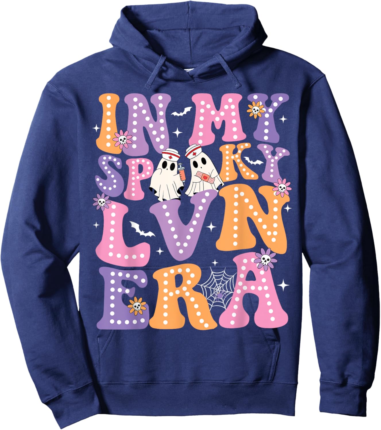 Groovy In My Spooky LVN Era Ghost Nurse Halloween Nursing Hoodie - Hoodie | Navy