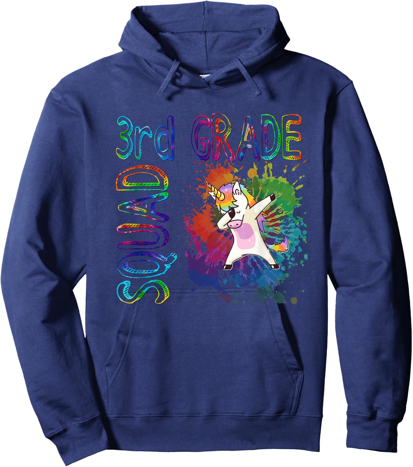 3rd Grade Squad Third Grade Dabbing Unicorn Tie Dye Design Hoodie - Hoodie | Navy