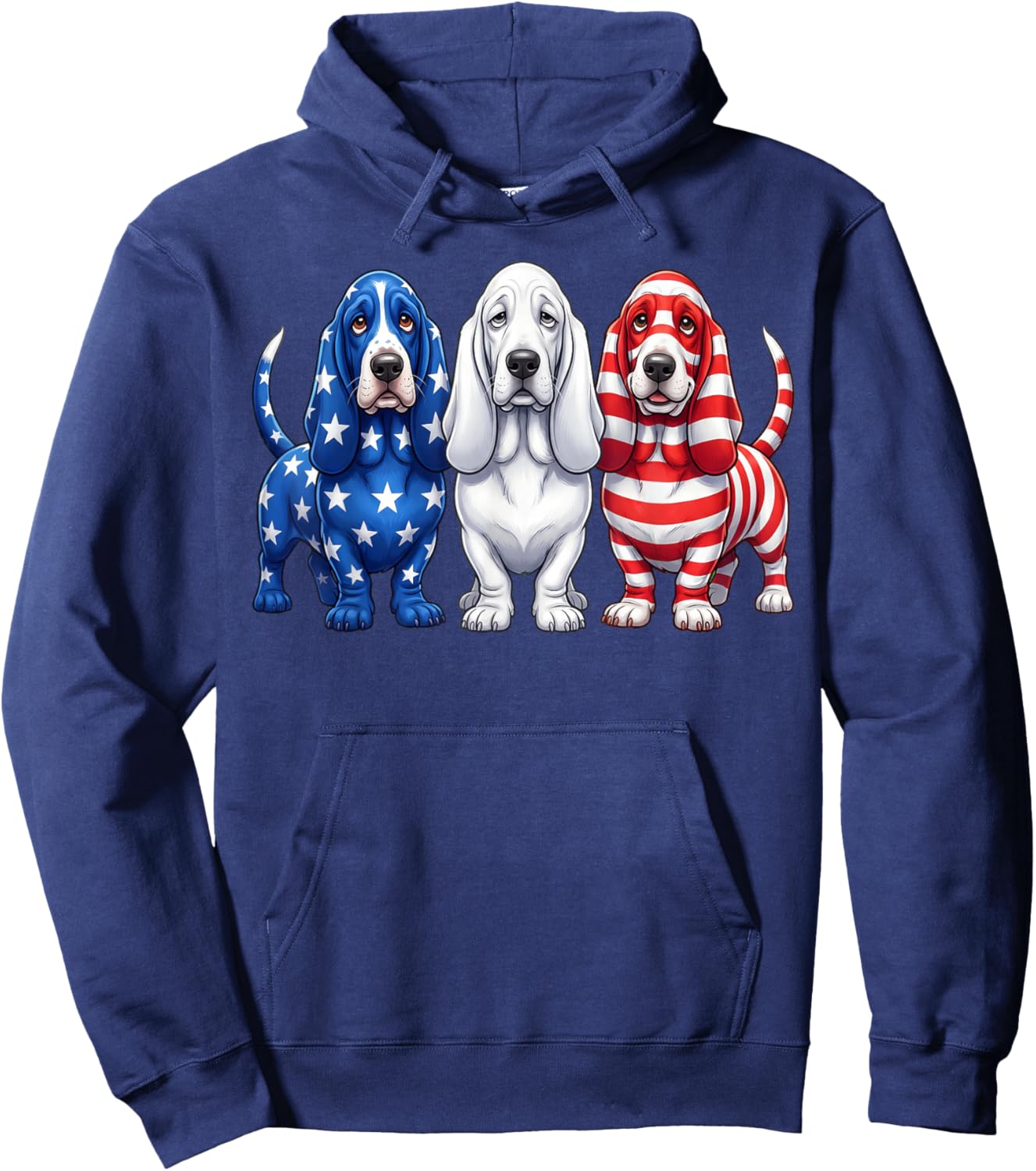 Basset Hound American Flag 4th of July Independence Day Hoodie - Hoodie | Navy
