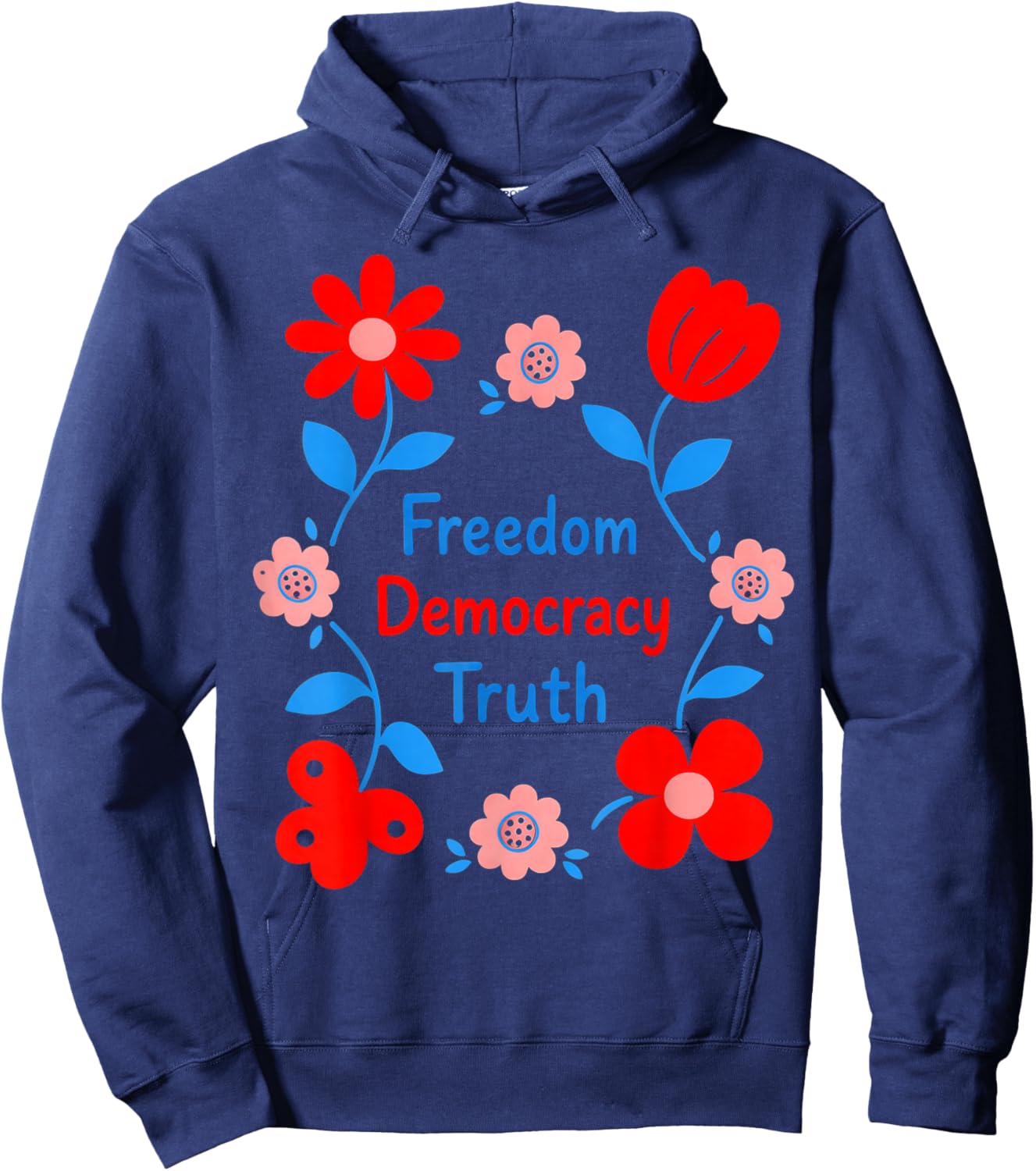 Freedom Truth Floral Retro Red Blue Flower Design Hoodie - Hoodie | Navy