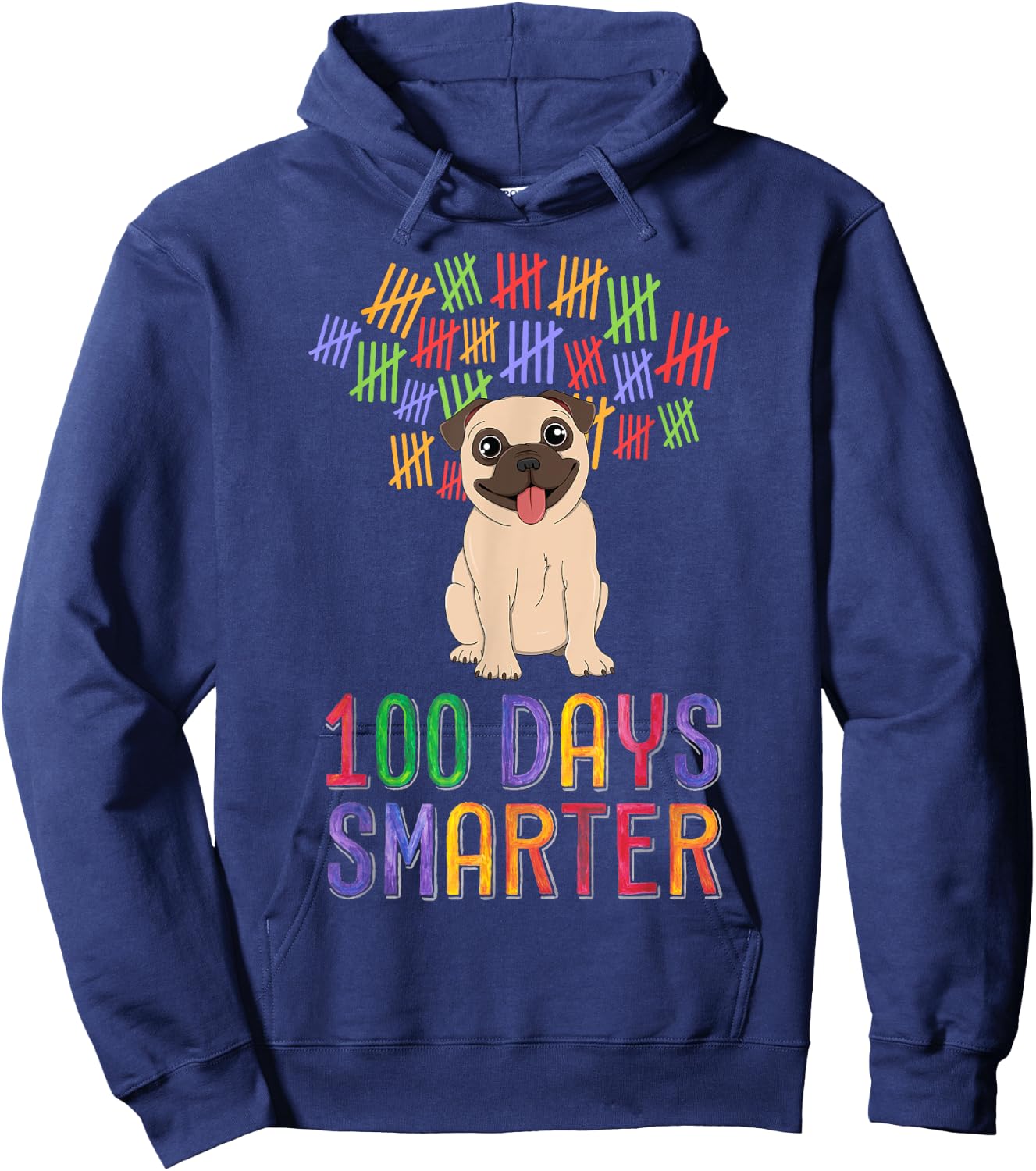 100 Days Smarter 100th Day of School Outfit Dog Lover Pug Hoodie - Hoodie | Navy